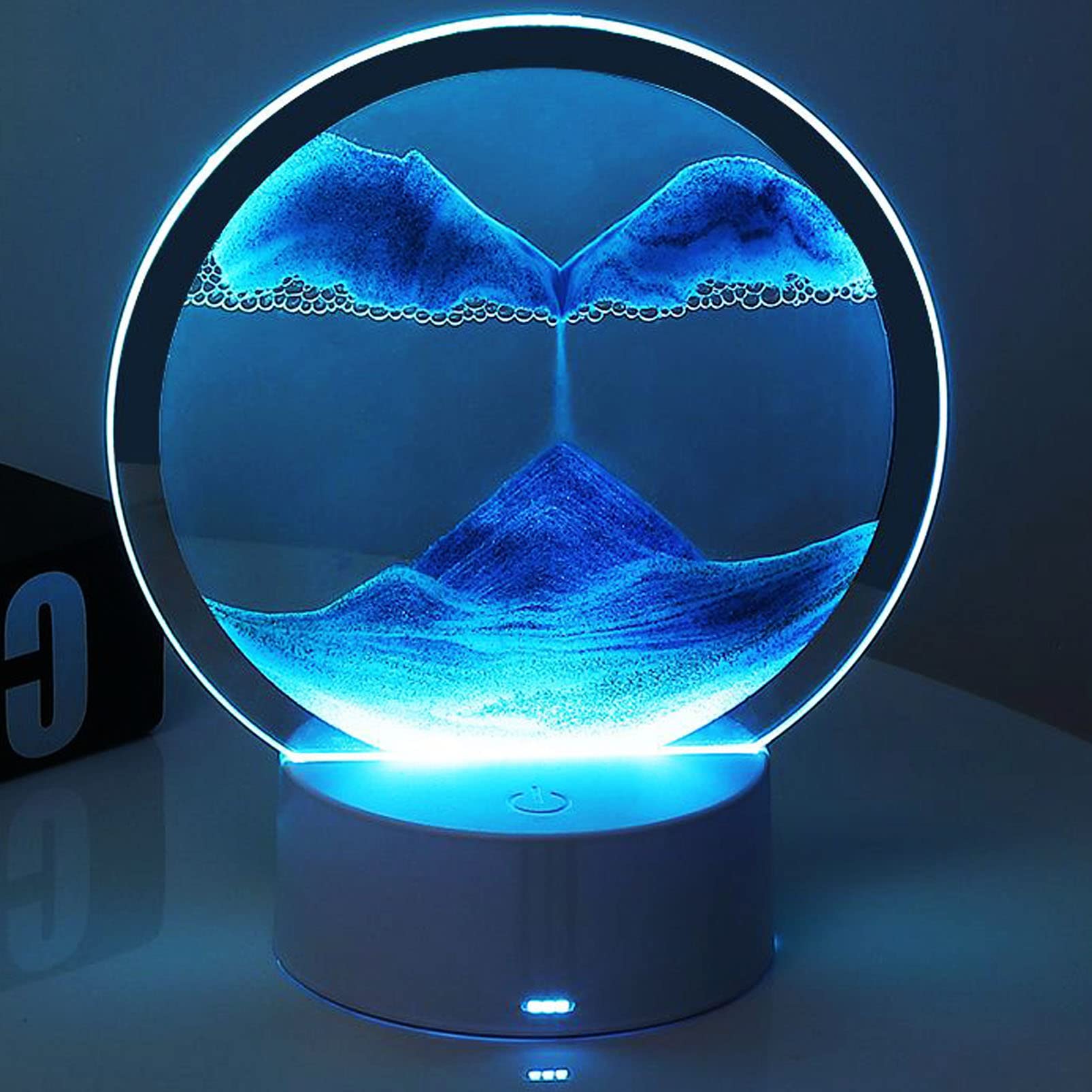 3D Moving Sand Art Picture Desk Lamp - 360° Rotating Hourglass Night Light with RGB Color Changing, Creative Liquid Motion Sand Painting for Home/Office Decor (Blue) | Perfect for Bedroom, Living Room & Meditation Spaces