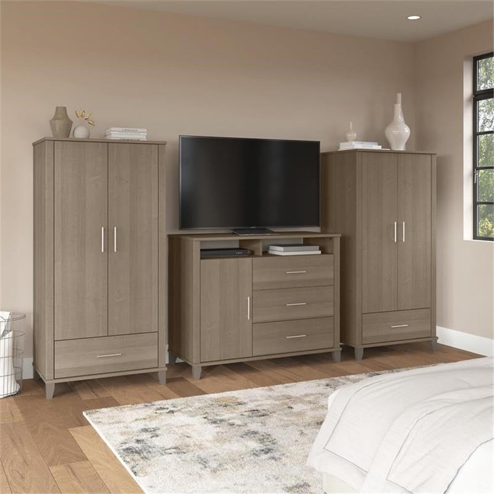 Bush Furniture Somerset Armoire with Dresser & TV Stand - Large Bedroom Storage Cabinet in Ash Gray | Perfect for Organizing Clothes, Media & Accessories in Master Bedrooms, Guest Rooms & Apartments