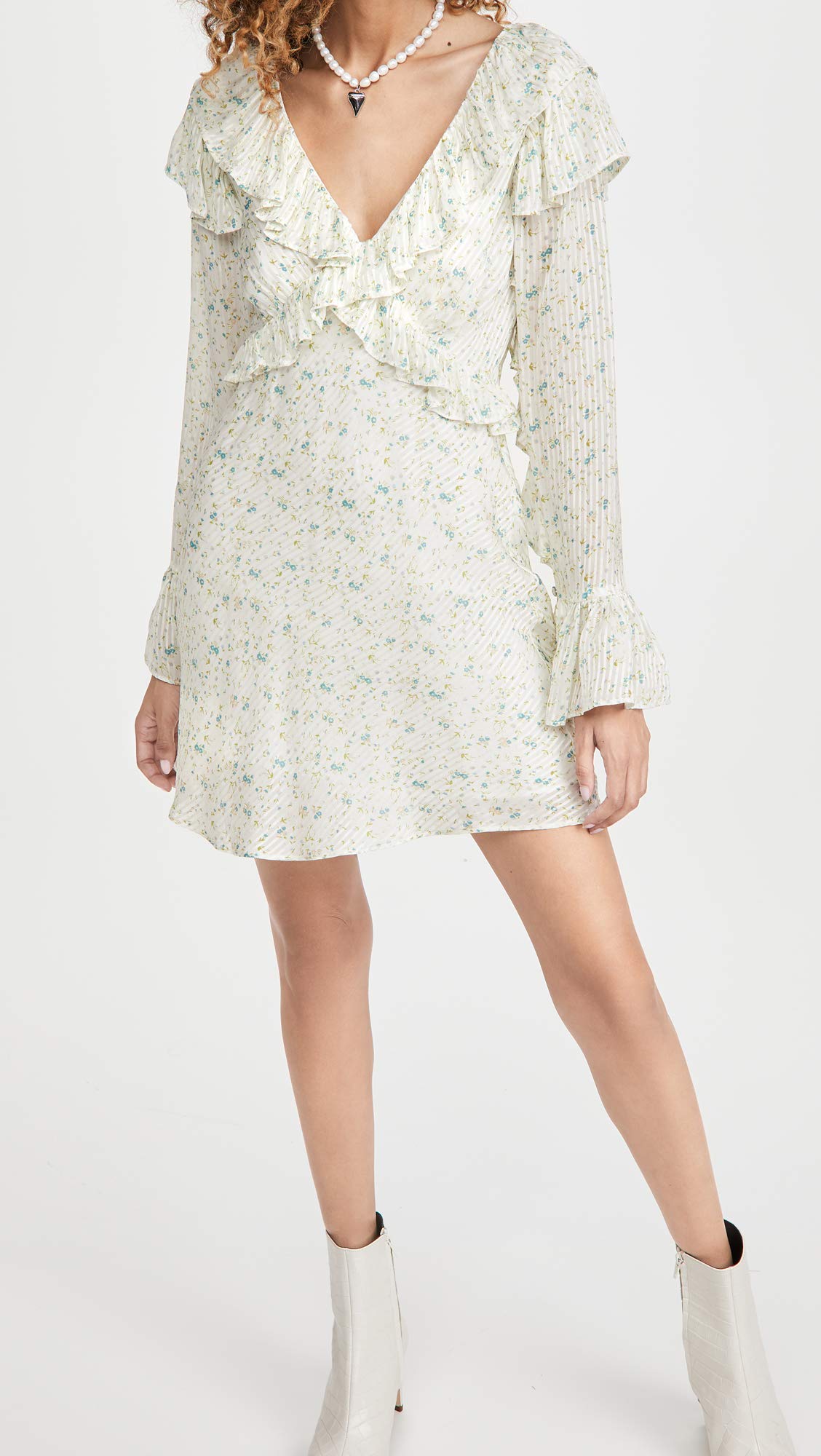 Free People Women's Sweetest Thing Mini Dress - Ivory Combo Off White Floral Print Size 10 | Boho Summer Dress for Beach, Vacation & Date Night