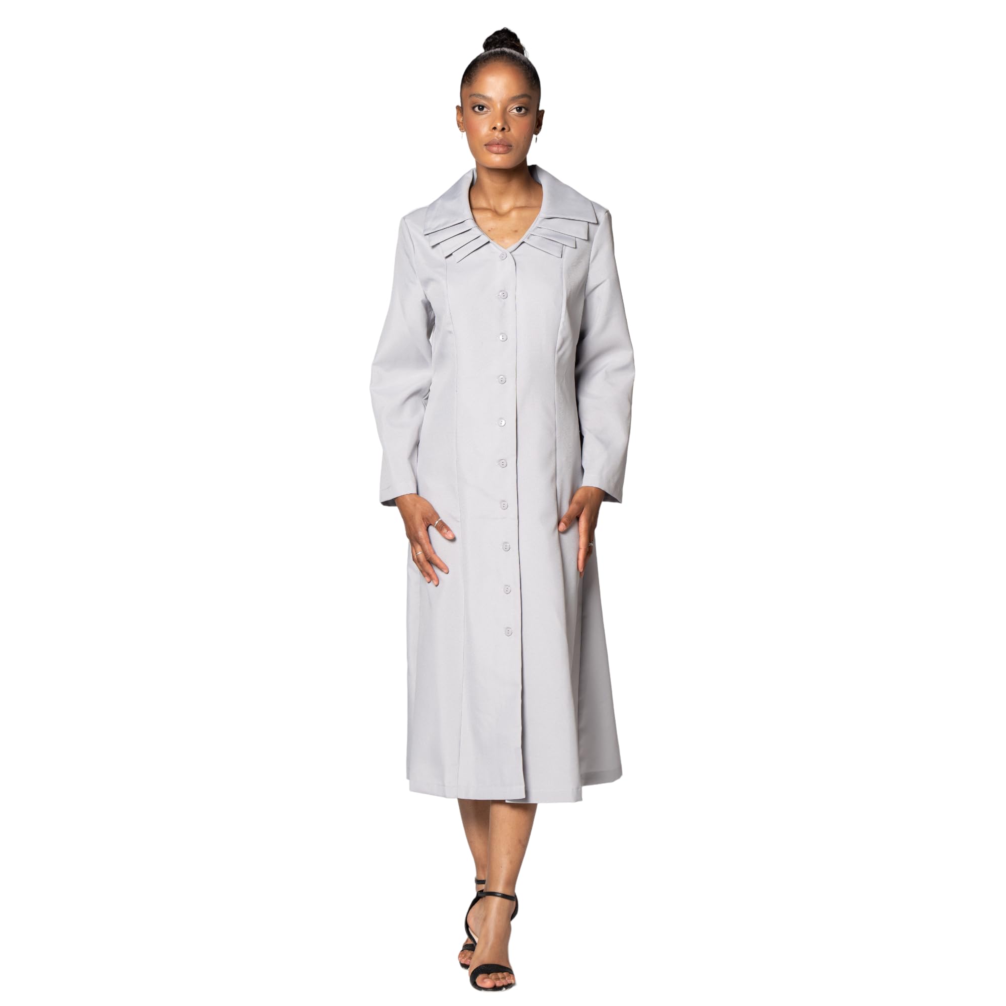 Elegant Button Down Dress with Layered Collar - Mid-Length Church Choir Dress for Women | Perfect for Usher Uniform, Sunday Service & Formal Occasions | Style G11721