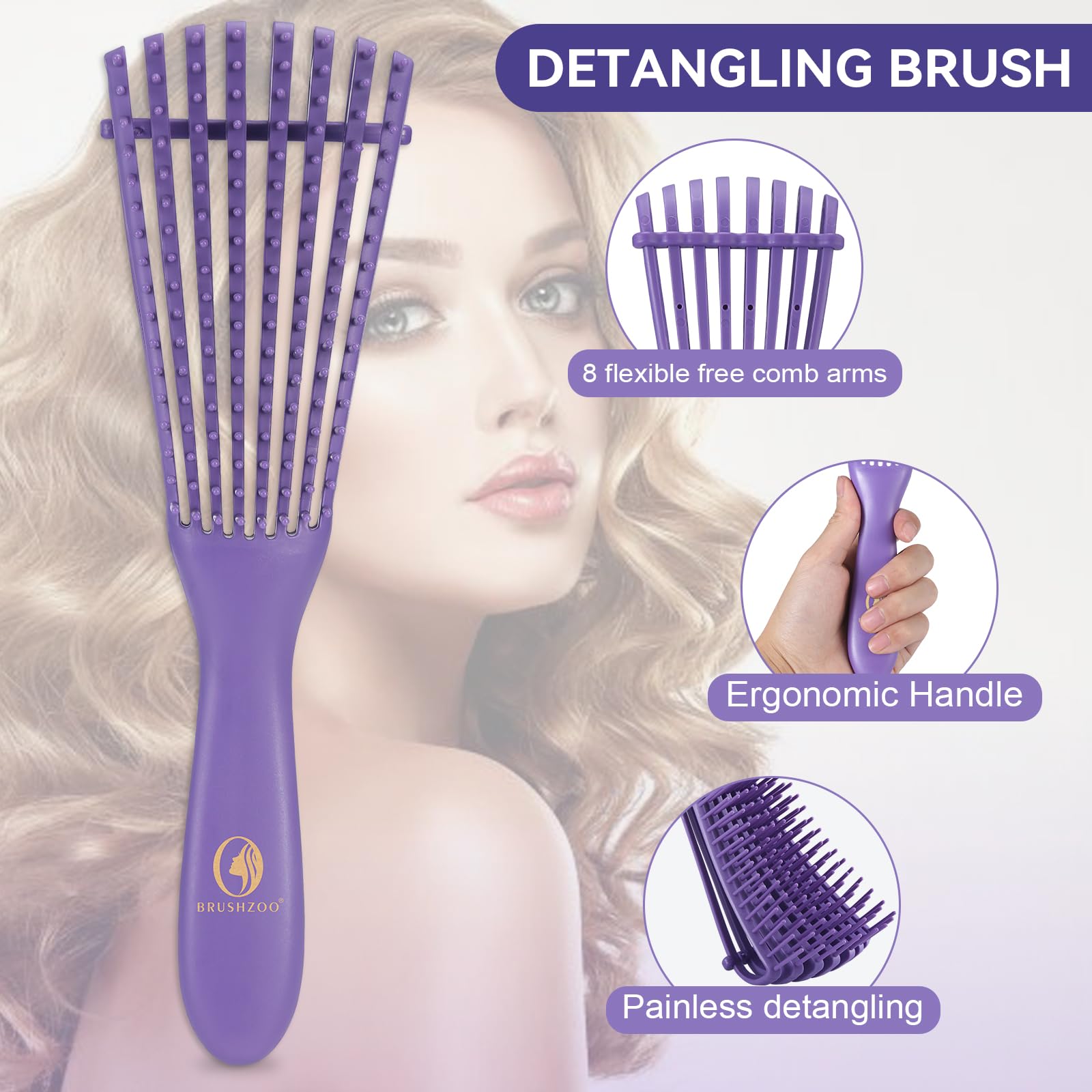 **Purple Hair Brush & Styling Comb Set - Detangling Brush for Women, Men & Kids with Curly Hair - Includes Detangler, Teasing Brush, Rat Tail Comb & Edge Brush - Perfect for Salon, Home & Travel Styling**