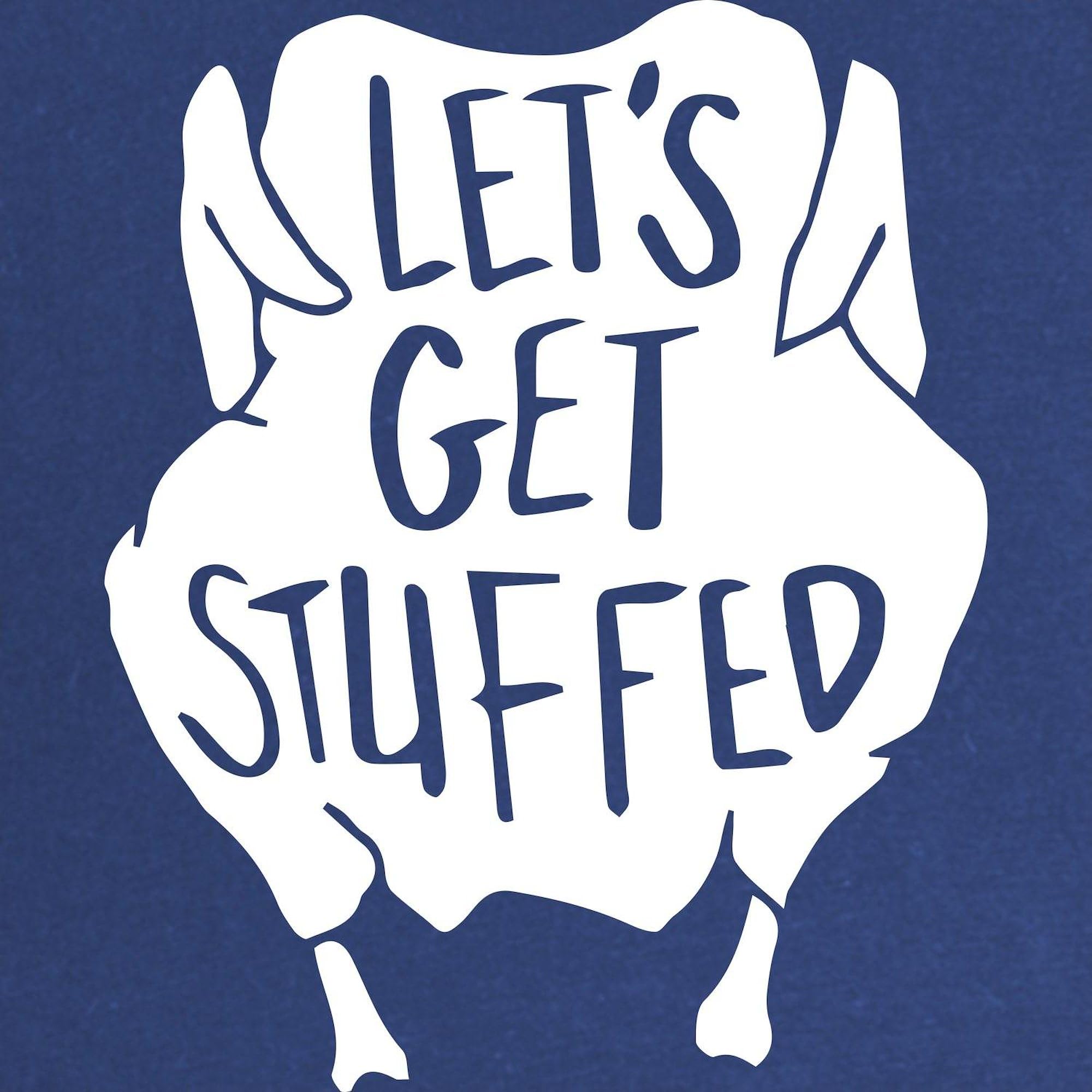 Let's Get Stuffed Funny Maternity T-Shirt for Women - Soft Dark Ruched Side Pregnancy Tee - Perfect for Baby Showers & Pregnancy Announcements