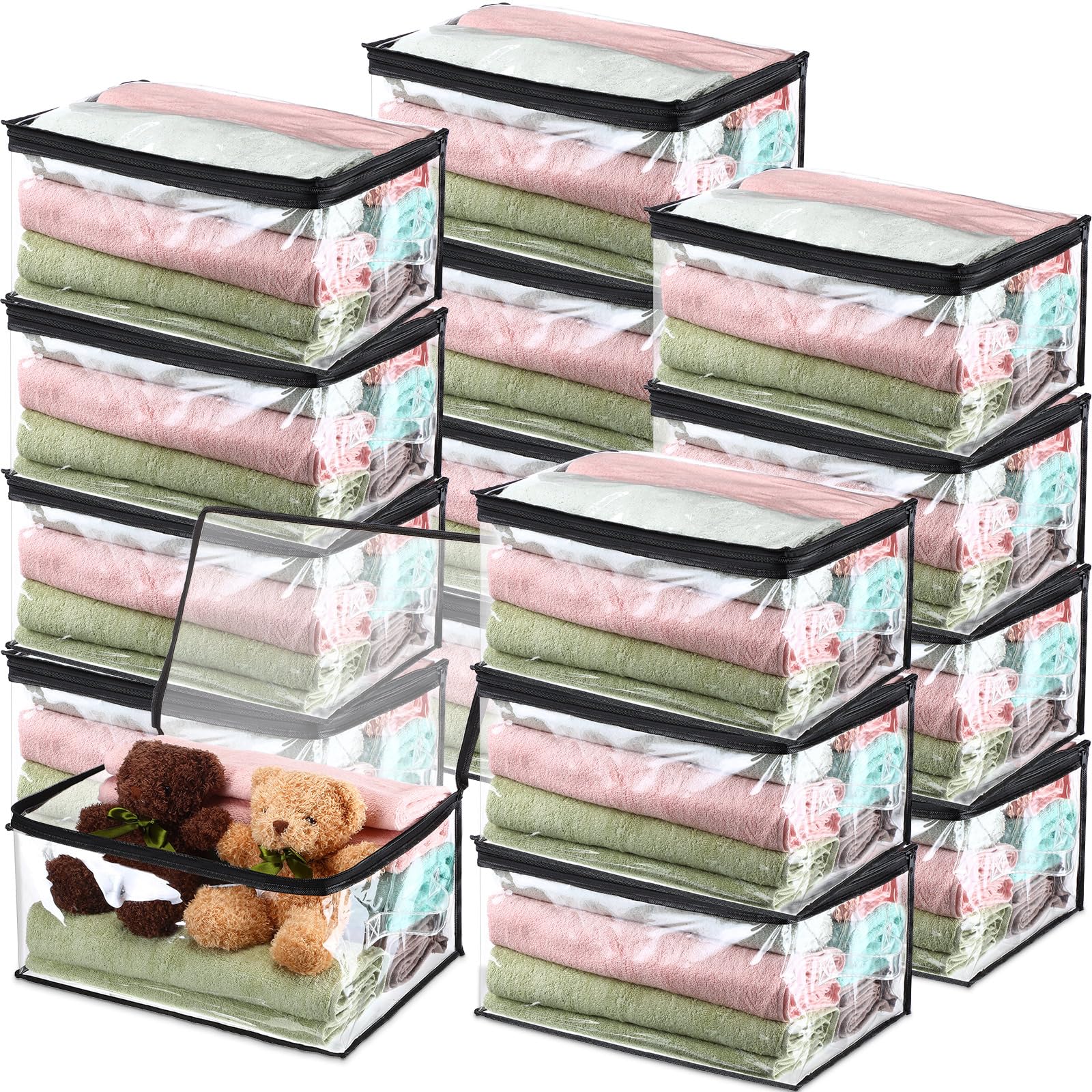 Windyun 16 Pack Heavy Duty Clear Zipper Storage Bags with Handles - Organize Clothes, Blankets, Comforters & Toys - Perfect for Moving, Seasonal Storage & Home Organization