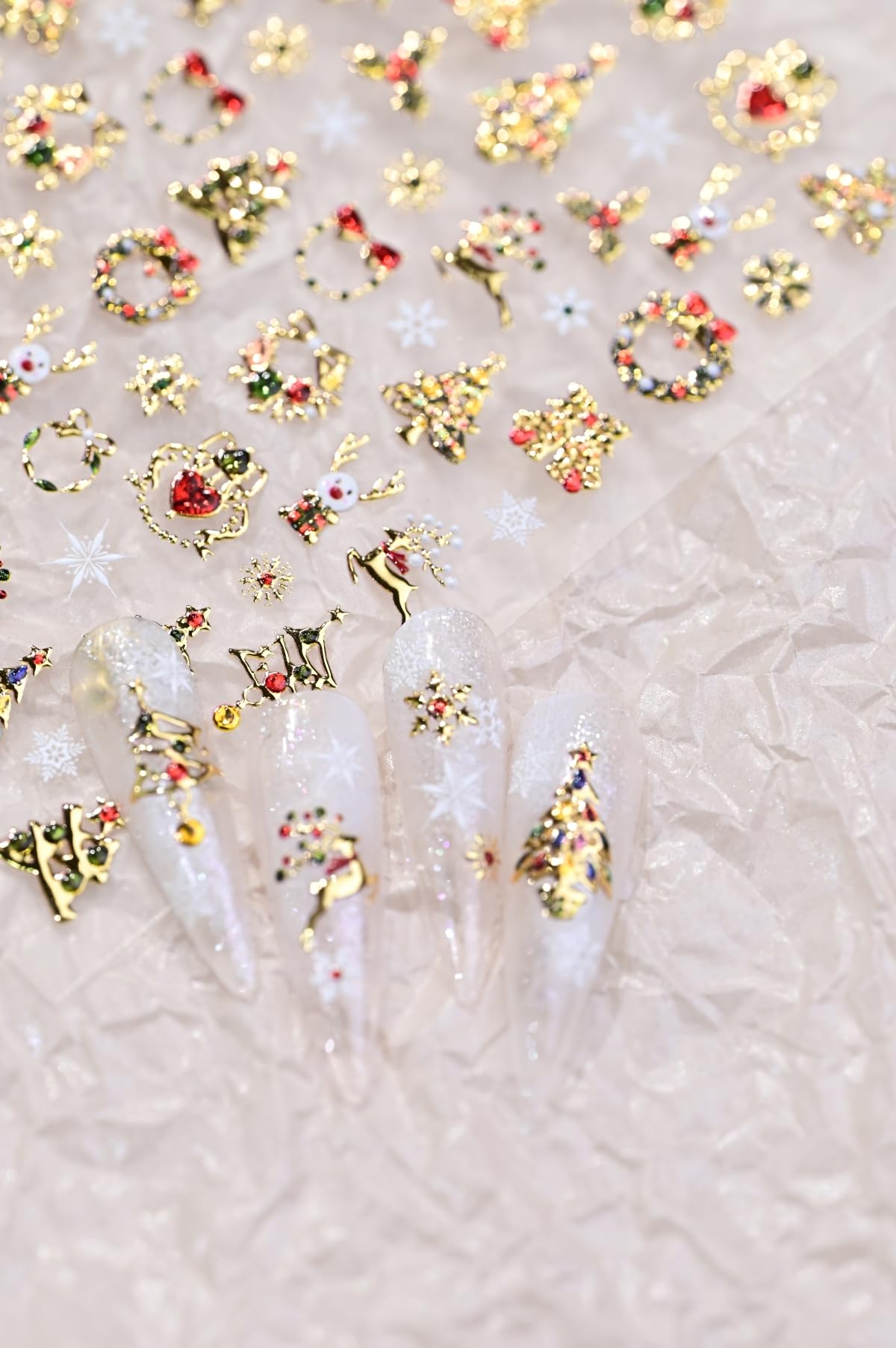 5D Embossed Shiny Gold Christmas Tree Nail Art Stickers - Elk Wreath Snowflake Nail Decals for Women & Girls - Winter Holiday Manicure DIY Supplies (Perfect for Christmas Parties, Gift Giving & Festive Nail Designs)