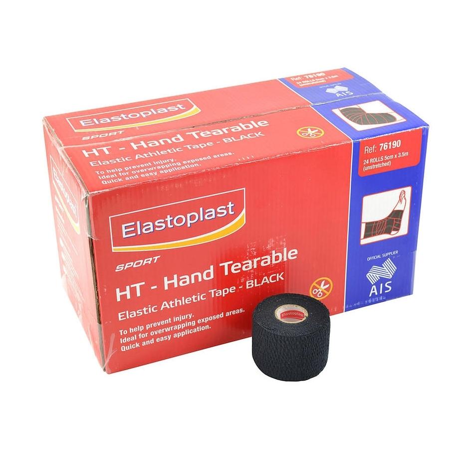 Elastoplast Hand Tearable EAB Adhesive Bandage - Black 5cm x 3.5m - Box of 24 - First Aid for Cuts, Scrapes & Wounds - Perfect for Home, Office & Travel First Aid Kits