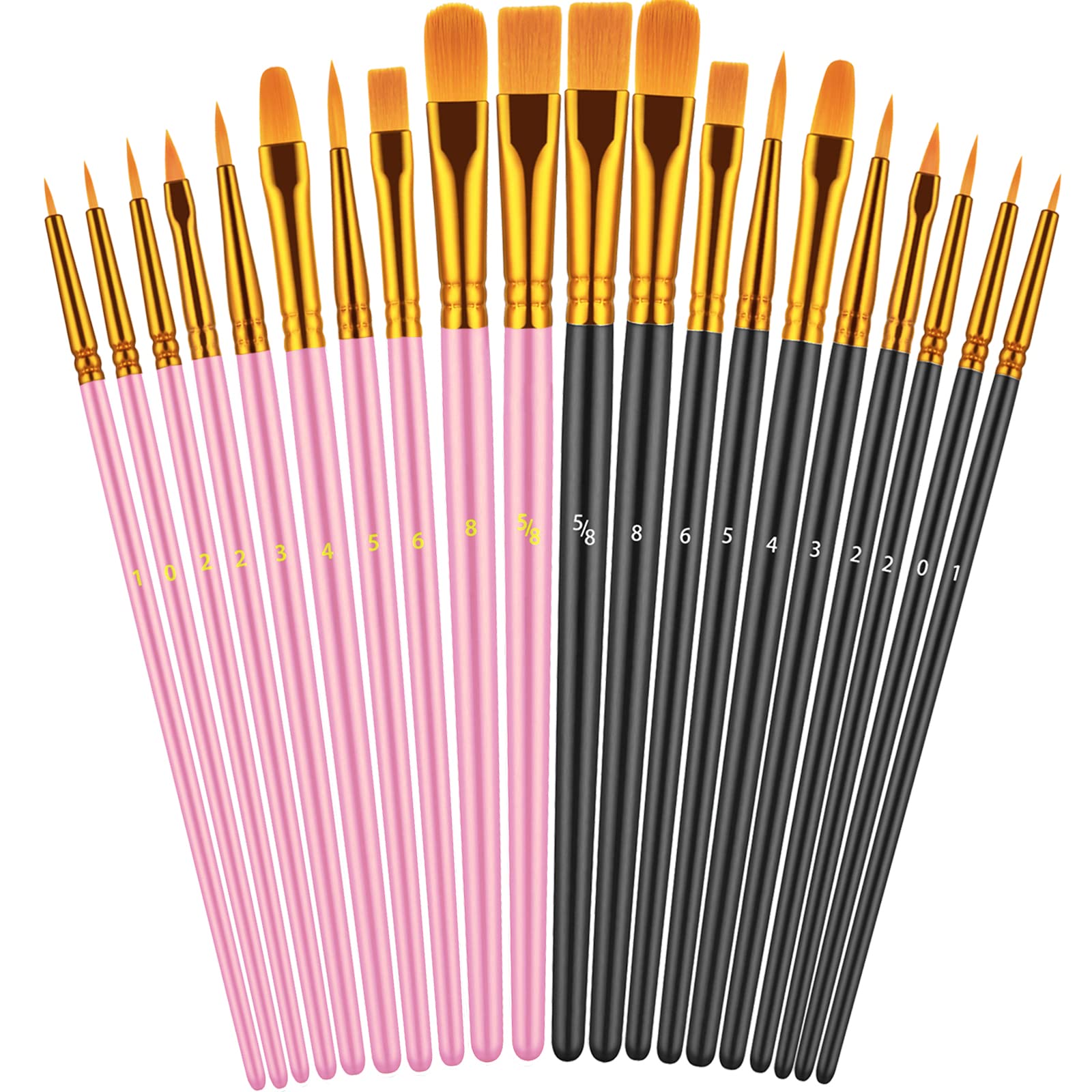 20-Piece Acrylic Paint Brush Set for Oil, Watercolor & Canvas Painting - Professional Angled Brushes for Artists, Kids & Adults - Perfect for Body Face Rock Art, DIY Crafts & Home Decor (Pink+Black)