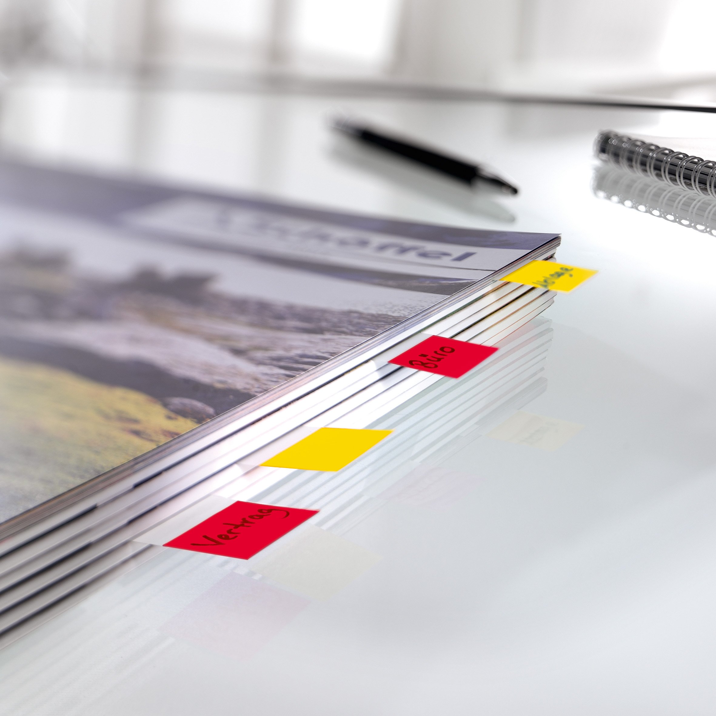 HN495 Transparent Sticky Page Markers with Colored Tips - 144 Removable Index Tab Flags, 0.47 x 1.69 inches - Convenient Separable Dispenser for Books, Files & Office Organization