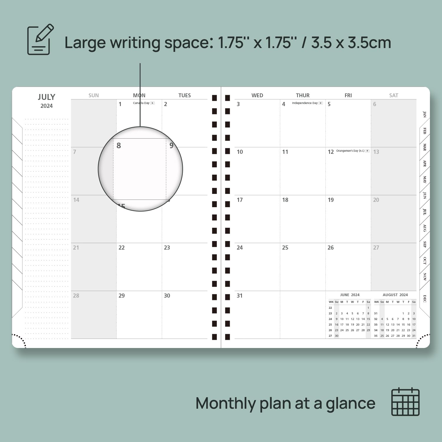 POPRUN 2024-2025 Monthly Planner - 18 Month Spiral Bound Calendar (July 2024 to December 2025) - 8
