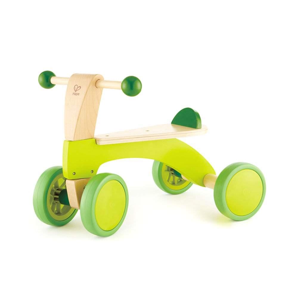 Hape Scoot Around Ride-On Wooden Bike for Toddlers - Award-Winning 4-Wheel Push Balance Bike with Rubberized Wheels, Bright Green | Perfect for Indoor & Outdoor Play, Learning Balance & Motor Skills