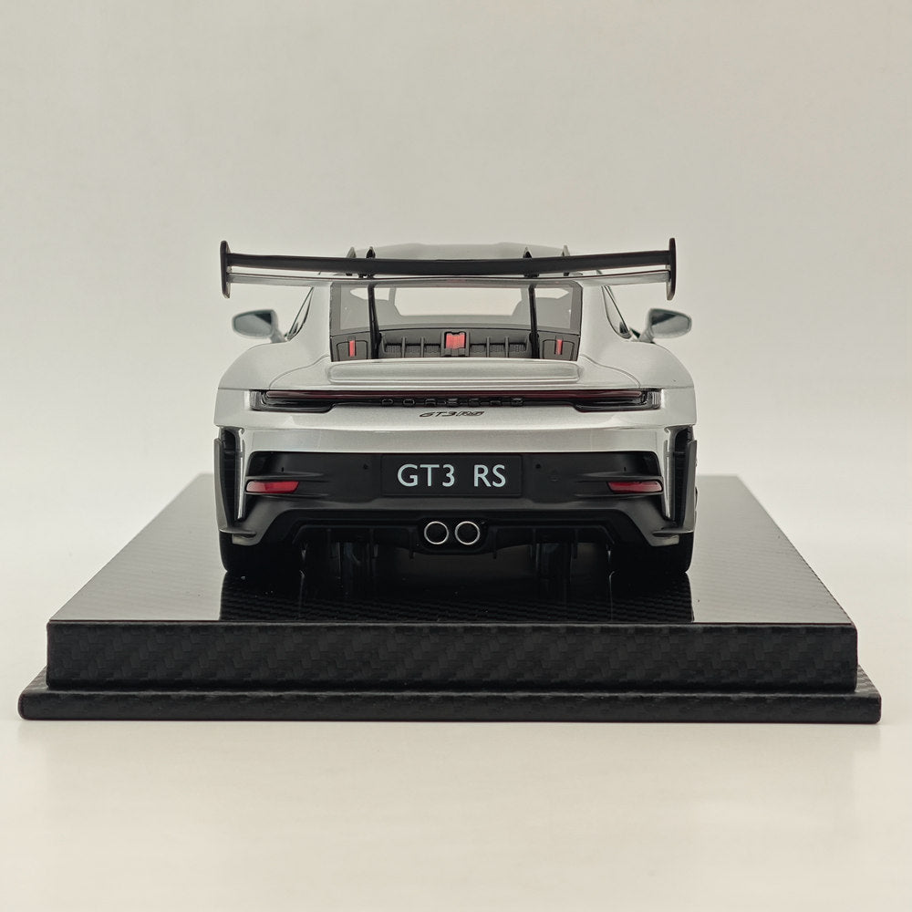 1/18 Scale Porsche 992 GT3 RS Silver Resin Die-Cast Model Car - High Quality Collectible Sports Car for Display, Gifts & Racing Enthusiasts