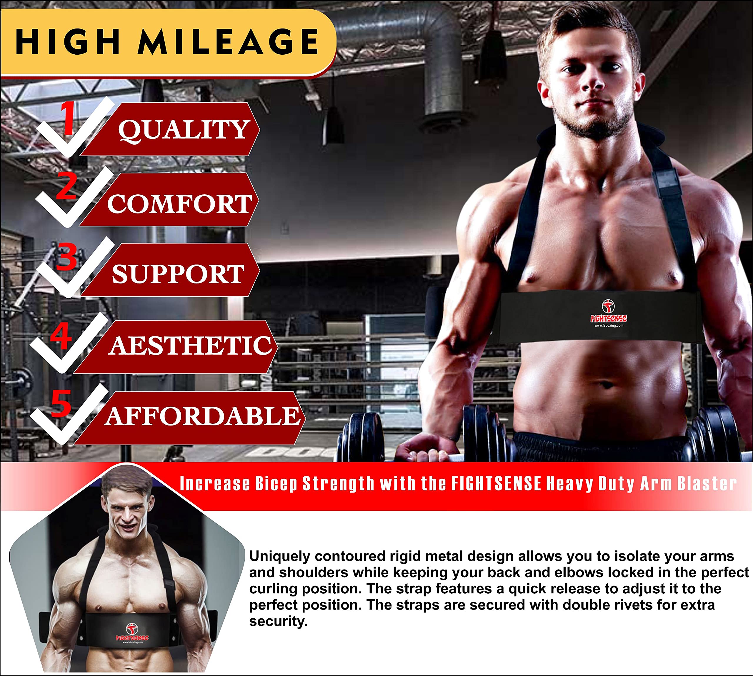 FIGHTSENSE Arm Blaster - Biceps & Triceps Workout Isolator for Muscle Building - Gym & Home Fitness Training Support - Perfect for Strength Training and Bodybuilding