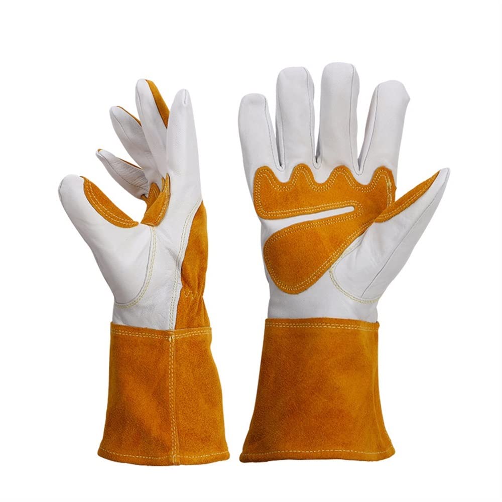 Heat-Resistant Thorn-Proof Cowhide Leather Gardening Gloves for Men & Women - Medium Size, Yellow - Ideal for Planting, Weeding, and Yard Work