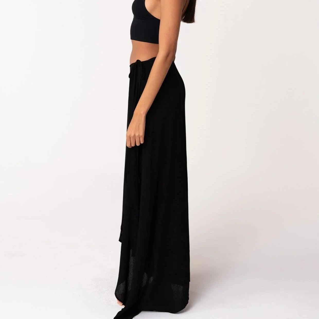 Elegant Black Maxi Wrap Skirt with Adjustable Side Tie - Perfect for Beach Vacations, Summer Outings & Boho Chic Style