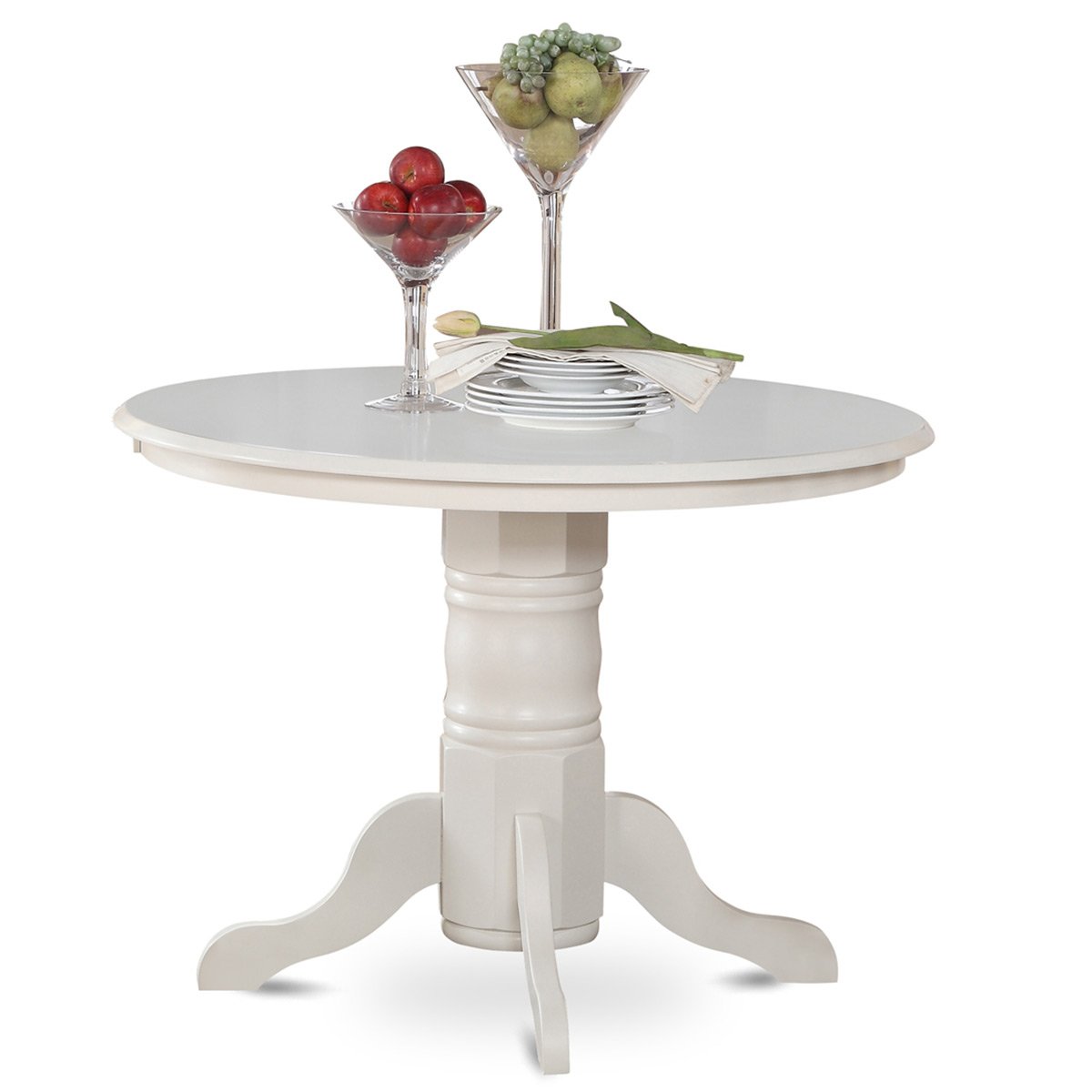 East West Furniture SHGR3-WHI-W 3-Piece Round Dining Table Set with Pedestal Base & 2 Chairs, 42x42 Inch, Linen White - Perfect for Small Kitchen, Breakfast Nook & Cozy Apartment Dining