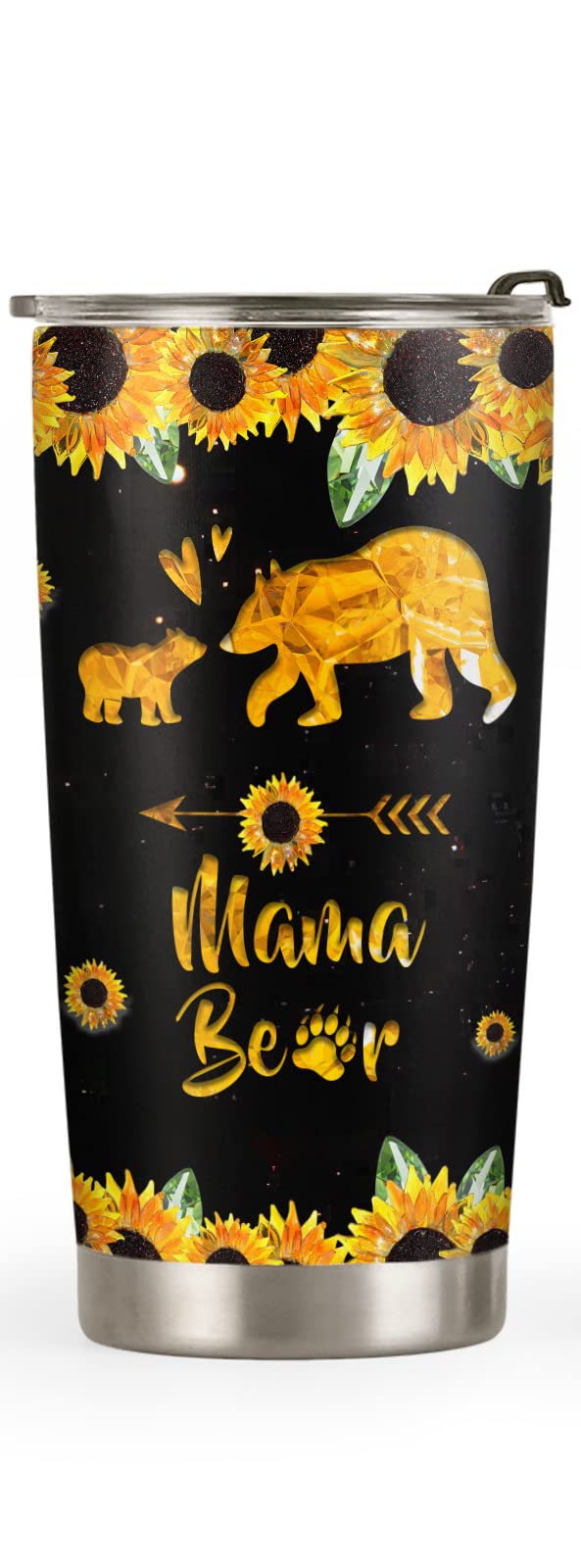 20oz Mama Bear Insulated Tumbler Cup - Unique Birthday Gift for Women, Wife, Mom, Daughter - Valentine's Day Gift for Her - Inspirational Travel Coffee Mug with Lid - Perfect for Office, Home & Outdoor Adventures