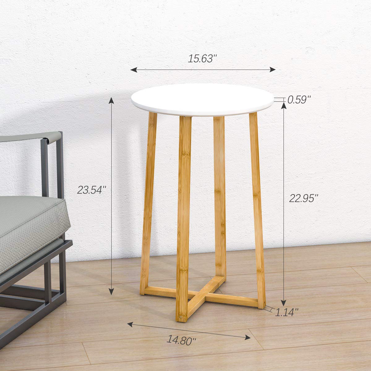 Modern Round Side Table - 15.6x23.5 Inch Bamboo End Table for Living Room, Bedroom | Sturdy Coffee Table for Sofa, Couch & Nightstand Use | Perfect for Small Spaces, Reading Nook & Home Decor
