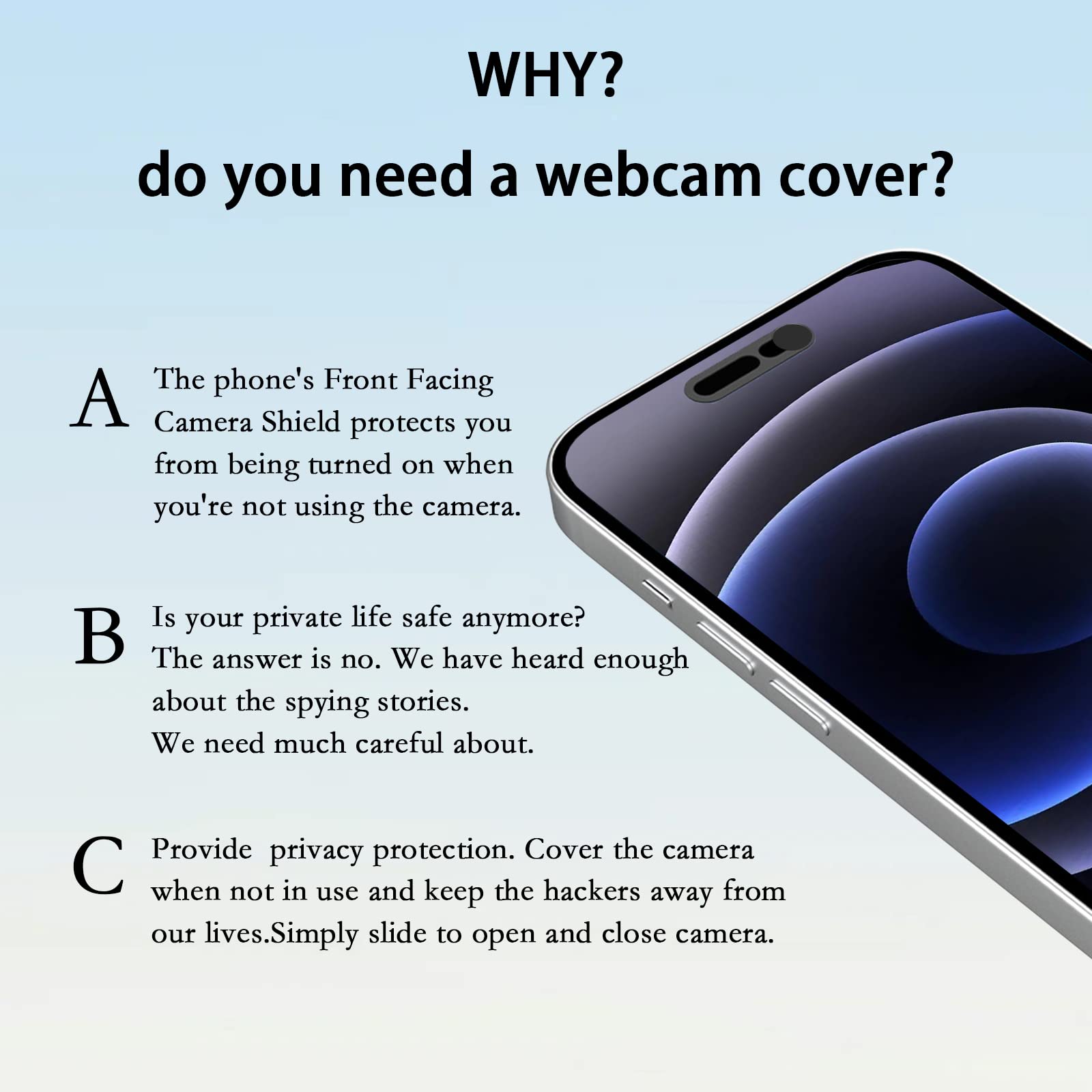 Privacy Screen Protector for iPhone 14 Pro & Pro Max - Anti-Spy Webcam Cover with Facial Recognition Support | Secure Phone Camera Cover for Privacy Protection | Perfect for Business Meetings, Online Classes & Video Calls (Black)
