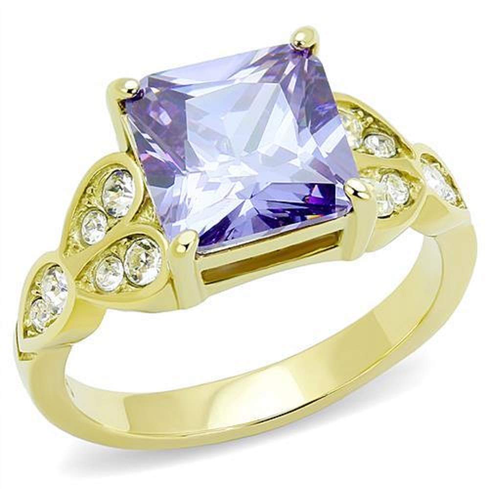 WildKlass Gold IP Stainless Steel Ring with AAA CZ Amethyst for Women - Perfect for Parties & Gifts