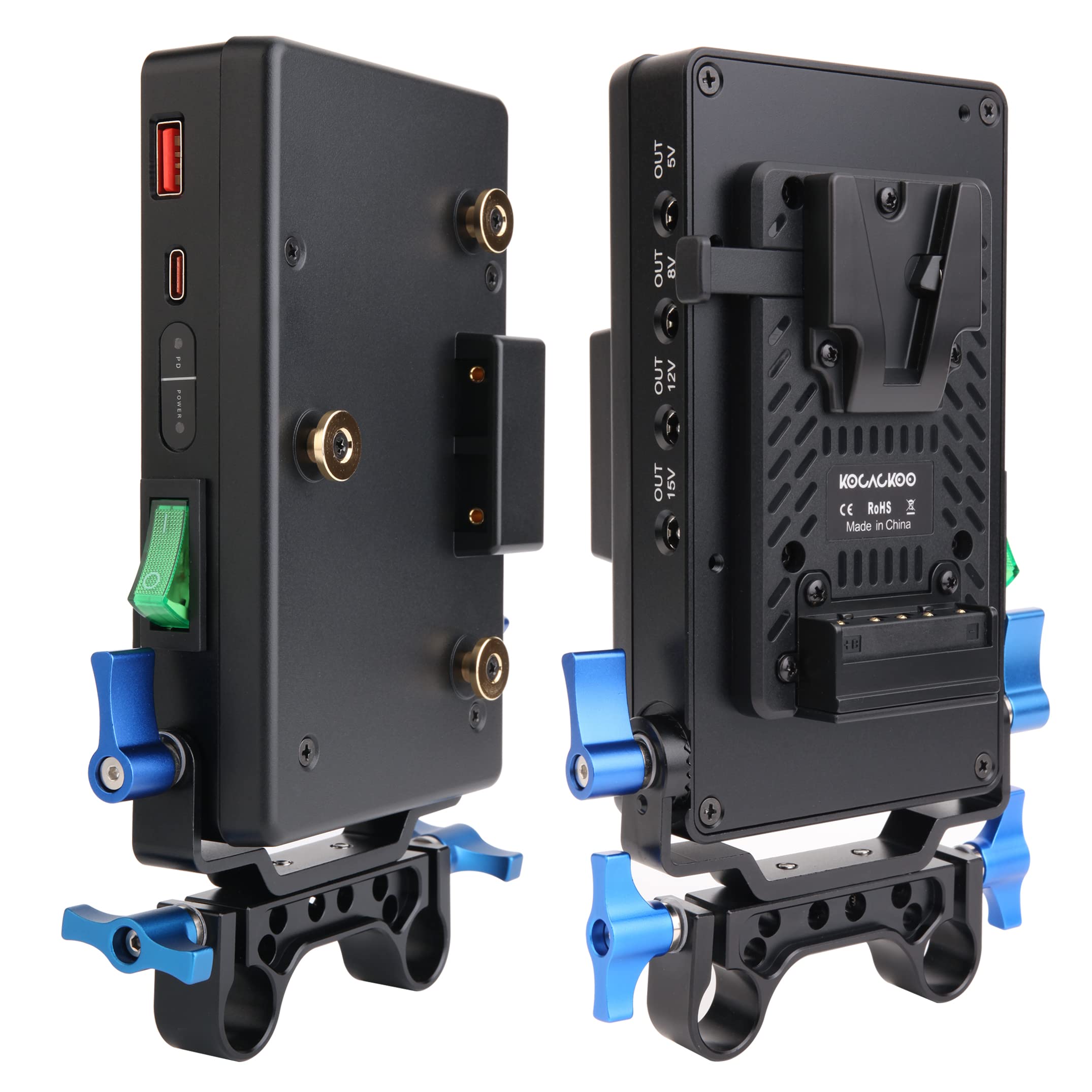 V Mount to Anton Bauer Battery Adapter Plate - Power Converter & Splitter with 15mm Rod Clamp & 6 DC Outputs for Panasonic Camcorders & DSLR Cameras - Perfect for Film Production, Live Streaming & On-Location Shooting