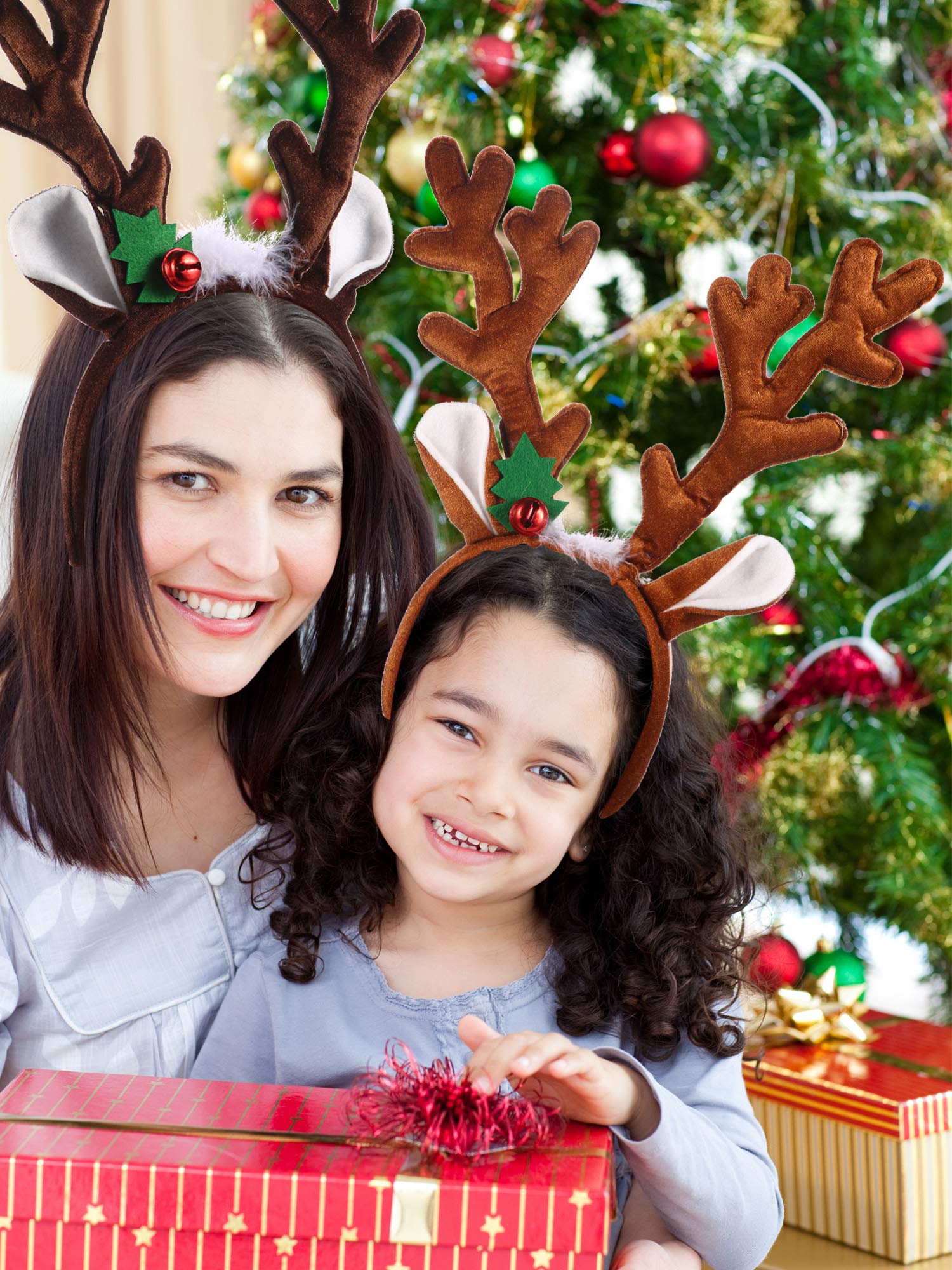 Bememo 2 Pack Christmas Reindeer Antler Headbands for Women - Festive Holiday Party Hair Accessories for Christmas Costume Parties, Family Gatherings & Photo Shoots