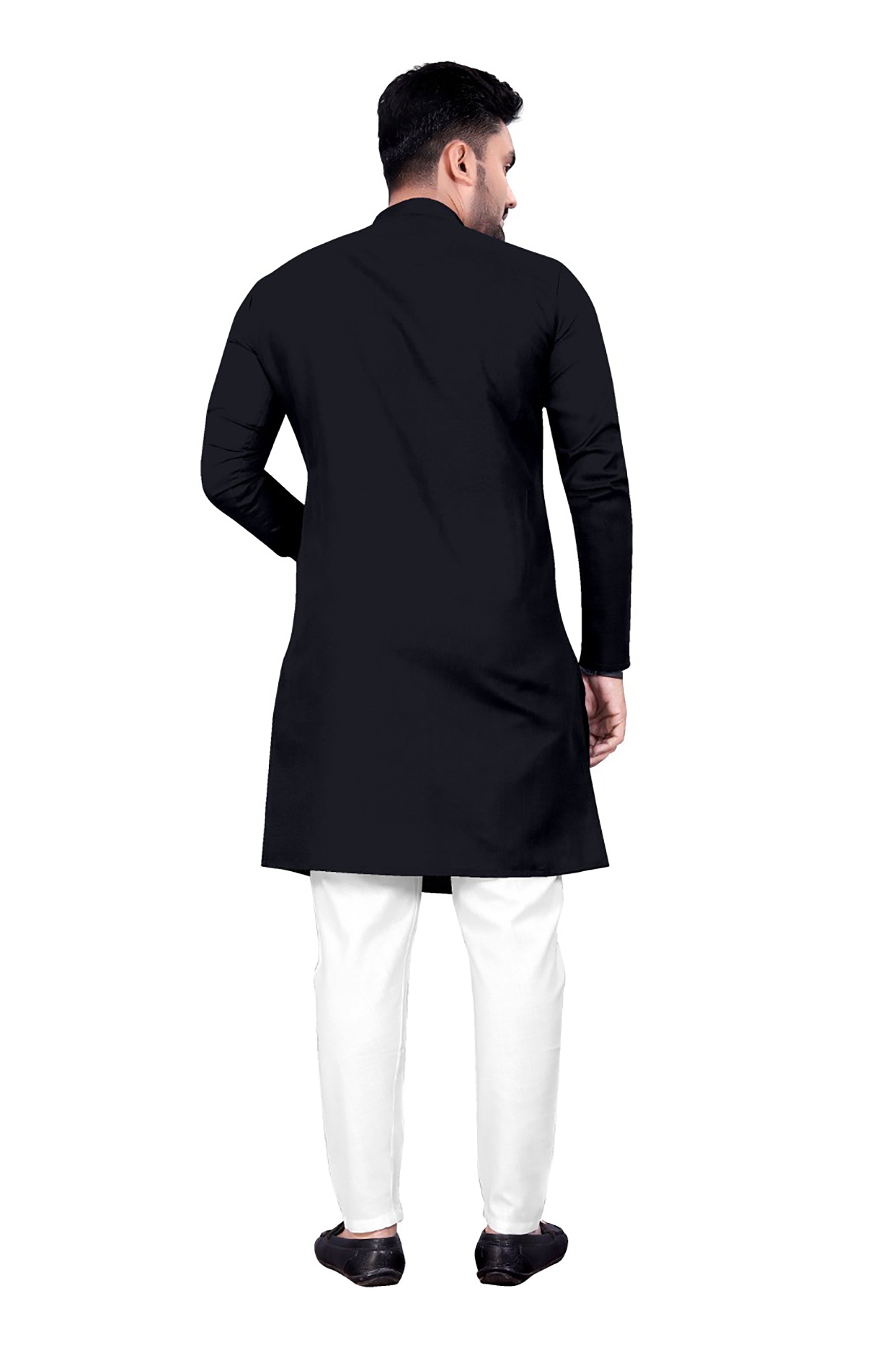Black Traditional Ready-Made Men's Kurta with White Payjama - Comfortable Ethnic Wear for Festivals, Weddings & Cultural Events