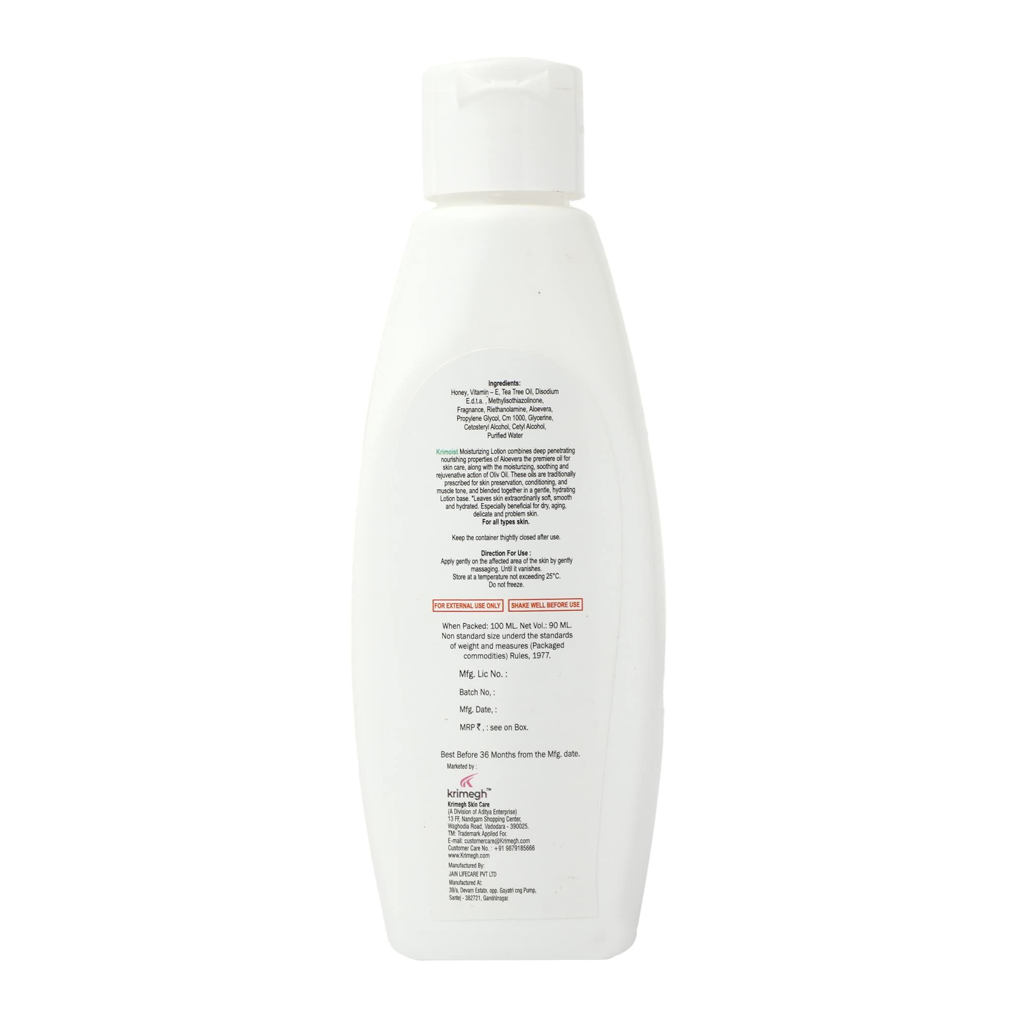 Krimoist Moisturizing Lotion with Aloe Vera, Vitamin E, Honey & Tea Tree Oil - 100ml (Pack of 2) for Dry Skin, Face & Body Hydration - Perfect for Daily Skincare Routine & Post-Sun Care
