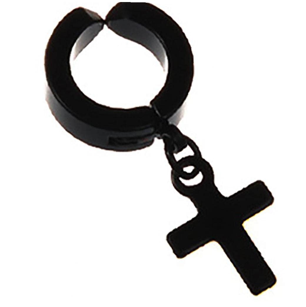 Stainless Steel Clip-On Earrings for Women - Dangling Cross Hoop Punk Style Unisex Ear Clips | Fashion Accessories for Parties, Gifts & Everyday Wear