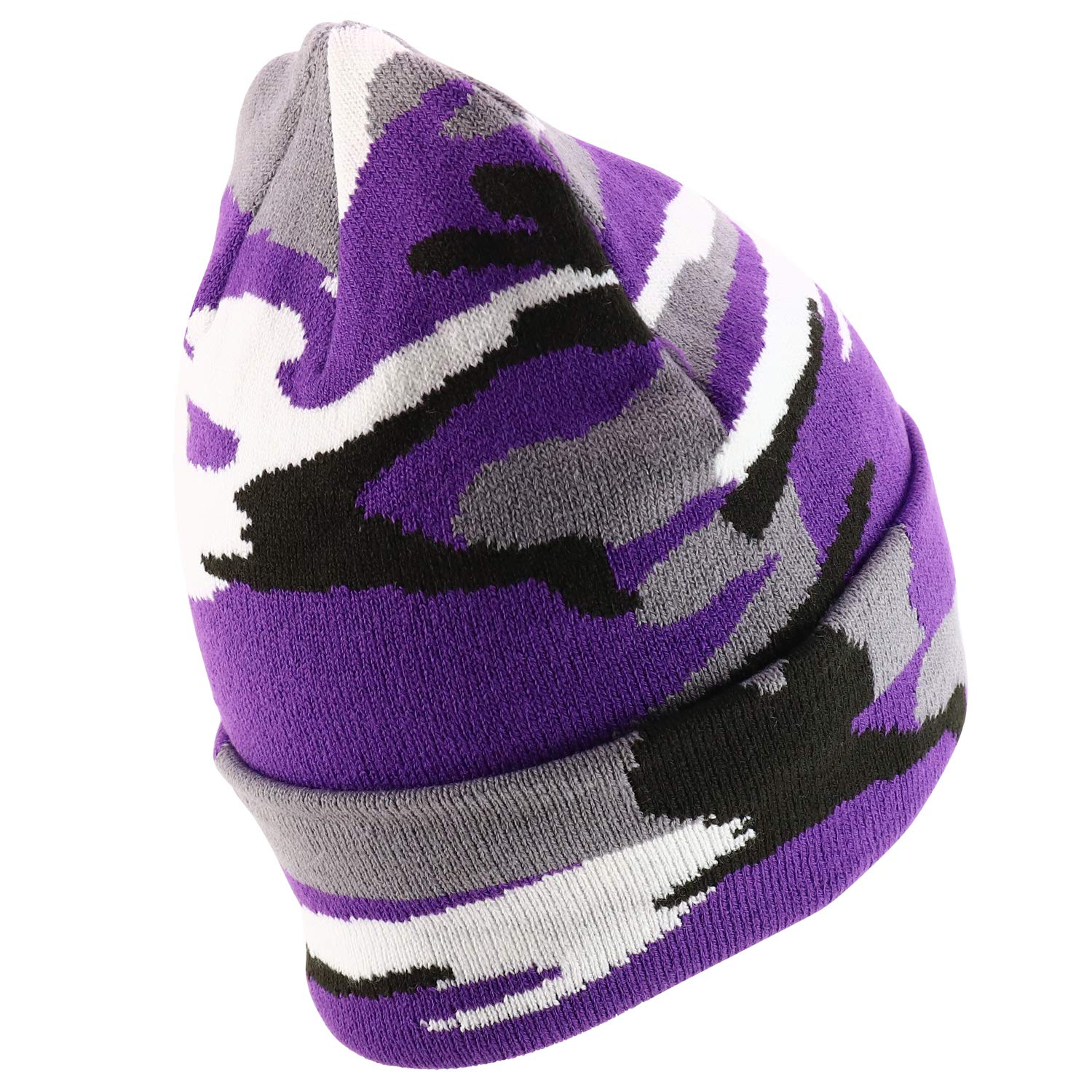 Trendy Winter Camo Cuff Folded Beanie Hat for Men & Women - Warm Knit Skull Cap with Fleece Lining - Perfect for Outdoor Activities, Skiing, Snowboarding & Cold Weather Fashion