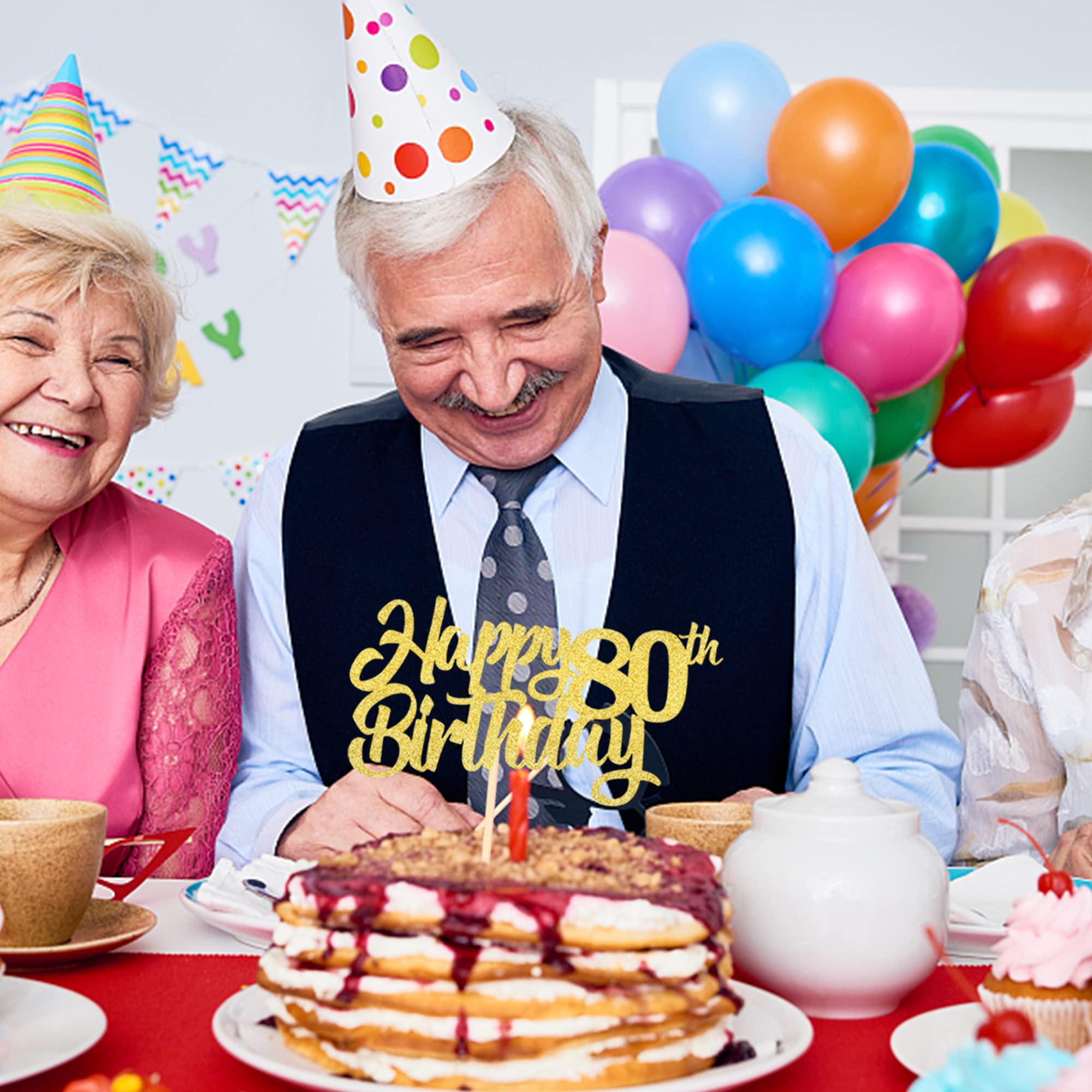 1 Pack Gold Glitter 80th Birthday Cake Topper - Cheers to 80 Years Cake Decorations for 80th Birthday Party Supplies | Perfect for Milestone Celebrations, Retirement Parties & Anniversary Decor