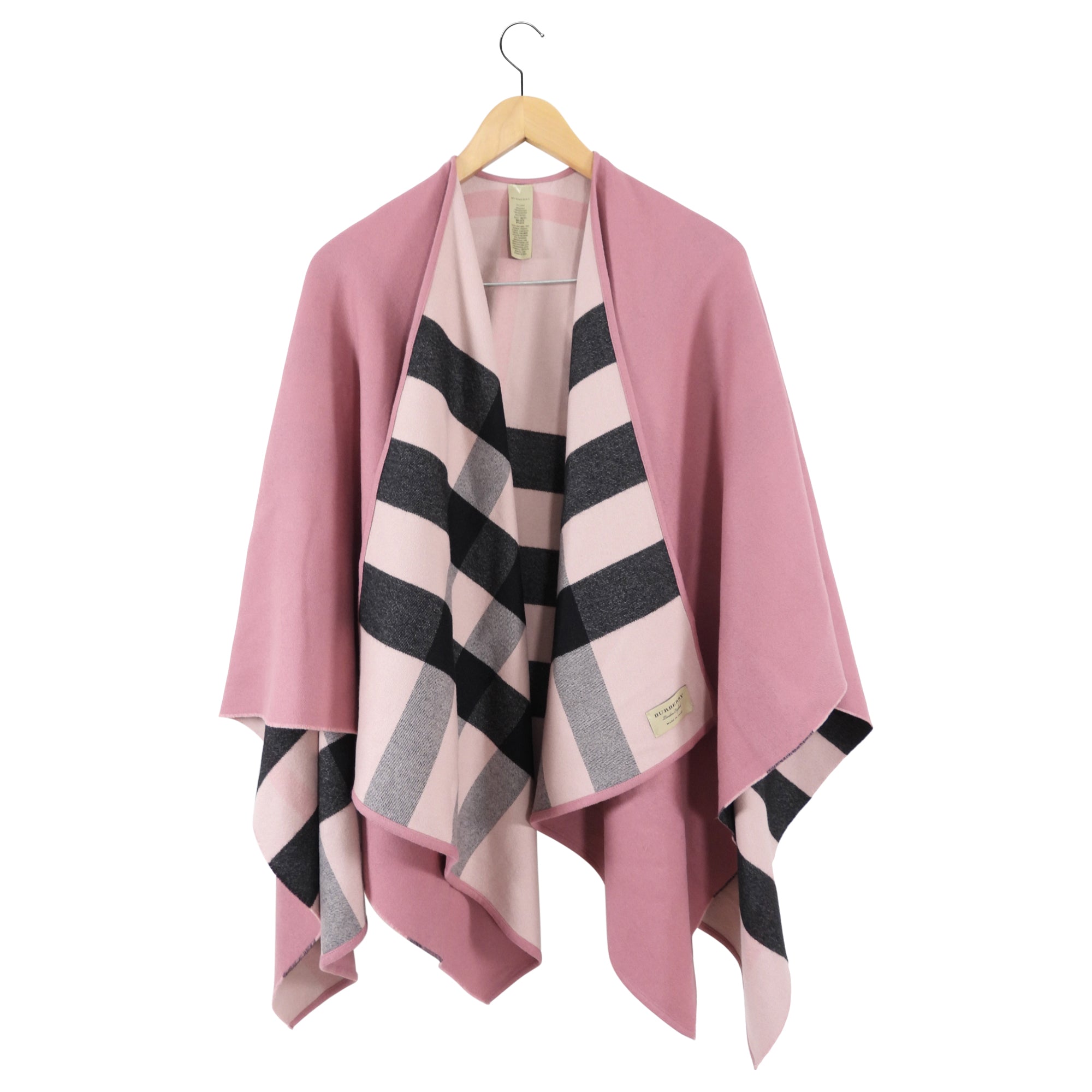 Burberry Pink Check Reversible Wool Wrap Shawl - Luxury Cashmere Blend Scarf for Women, Warm Winter Fashion Accessory - Perfect for Office, Travel & Special Occasions