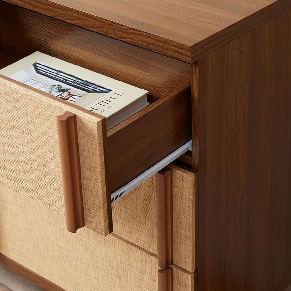 Minato Textured Six Drawer Walnut Dresser - Stylish Wooden Bedroom Storage Furniture for Clothes & Accessories Organization