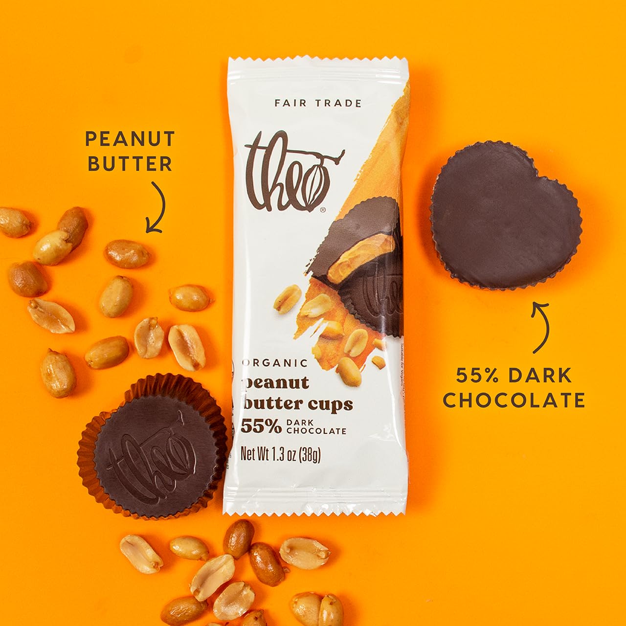 Organic Dark Chocolate Peanut Butter Cups by Theo Chocolate - 12 Pack | Gluten-Free, Vegan Treats for Gifts, Parties & Healthy Snacking
