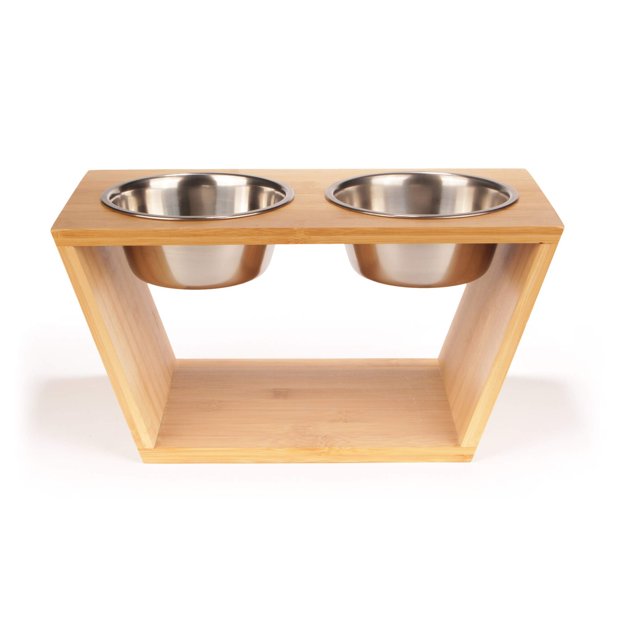 BambooMN Elevated Dog Bowl Feeder Stand - 100% Natural Bamboo with 4 Stainless Steel Bowls for Food & Water - Medium Size for Medium Dogs - Perfect for Indoor & Outdoor Feeding