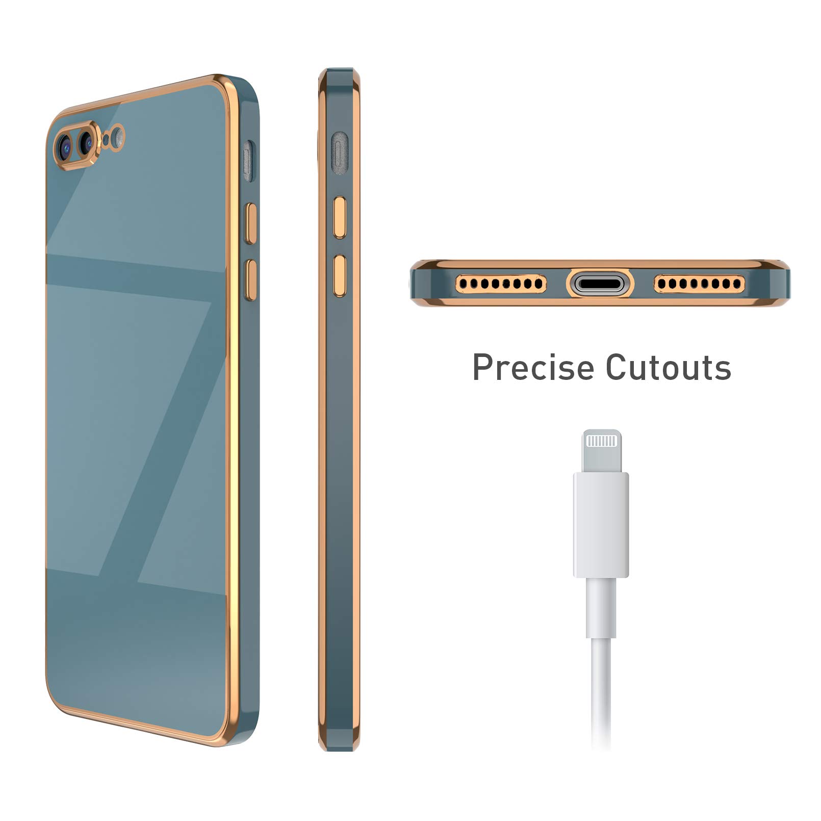 EYZUTAK Soft Silicone Slim Shockproof Case for iPhone 7 Plus/8 Plus - Electroplated Edge Protective Phone Cover (Solid Gray) - Perfect for Everyday Use, Work & Travel