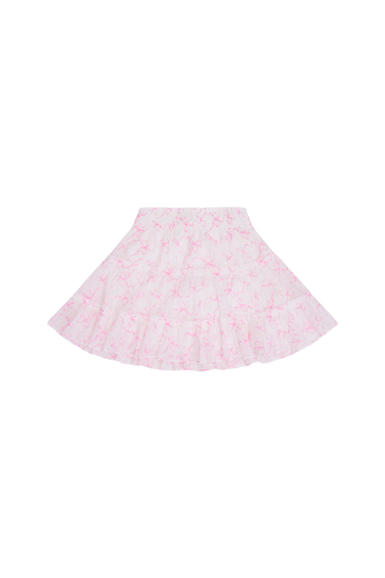 Cute Girls' Ruffled Bow Print Mini Skirt - Floral A-Line Denim Skirt for Teens - Perfect for School, Parties & Casual Outfits