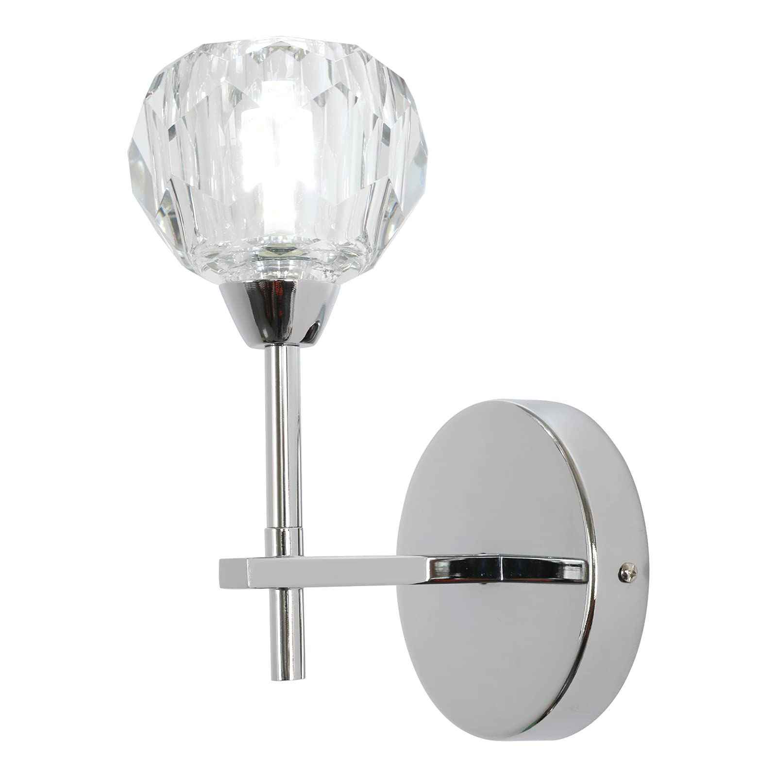 Modern Chrome Crystal Wall Sconce Lighting - Bedside Wall Lamp Fixture for Bedroom, Bathroom, Living Room & Hallway - Elegant Home Decor for Ambient Lighting and Space-Saving Illumination