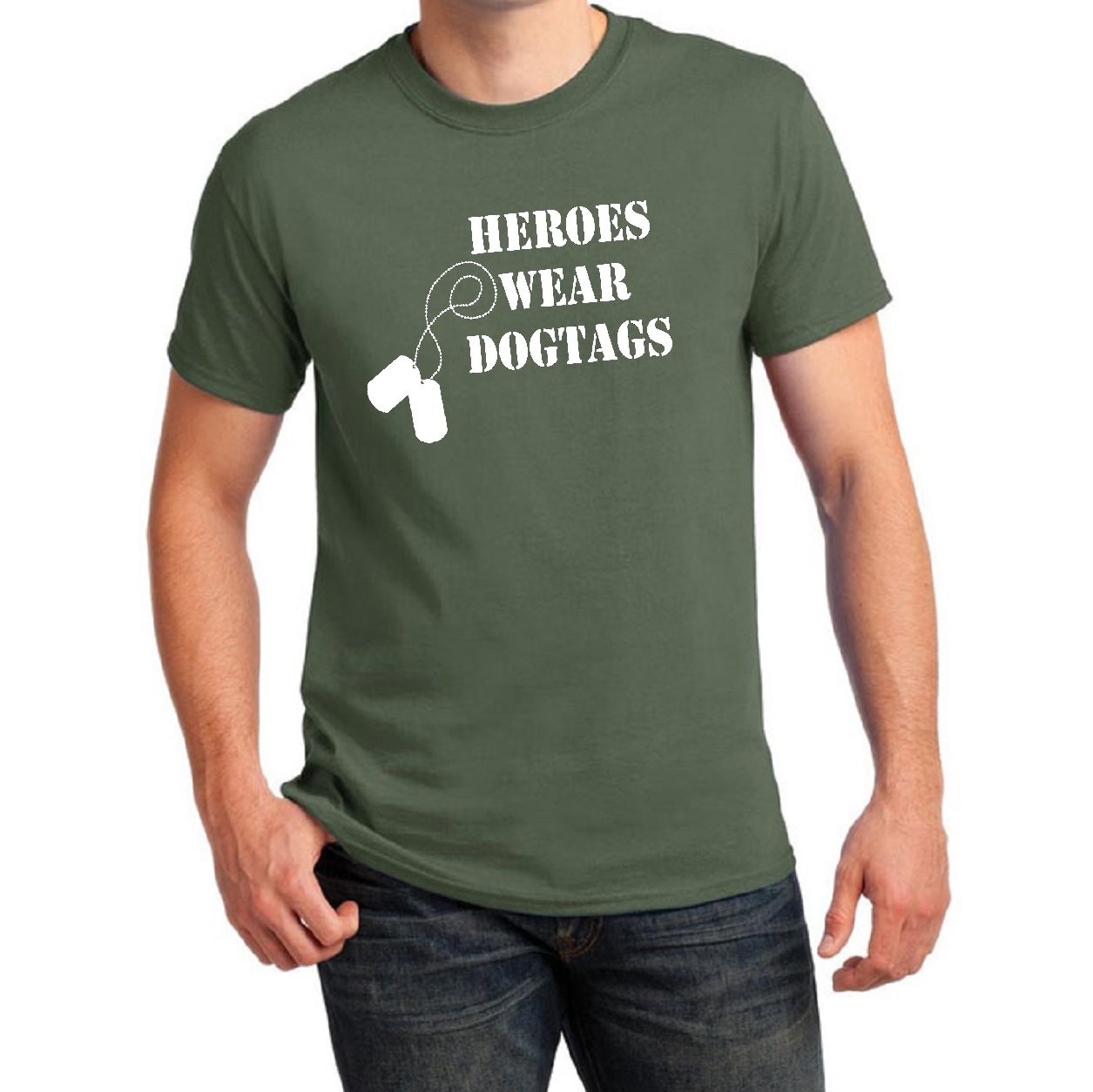 STUFF WITH ATTITUDE Army Heroes Military Green Dog Tag T-Shirt - Patriotic Military Apparel for Veterans & Active Duty - Perfect for Memorial Day, Veterans Day & Military Events