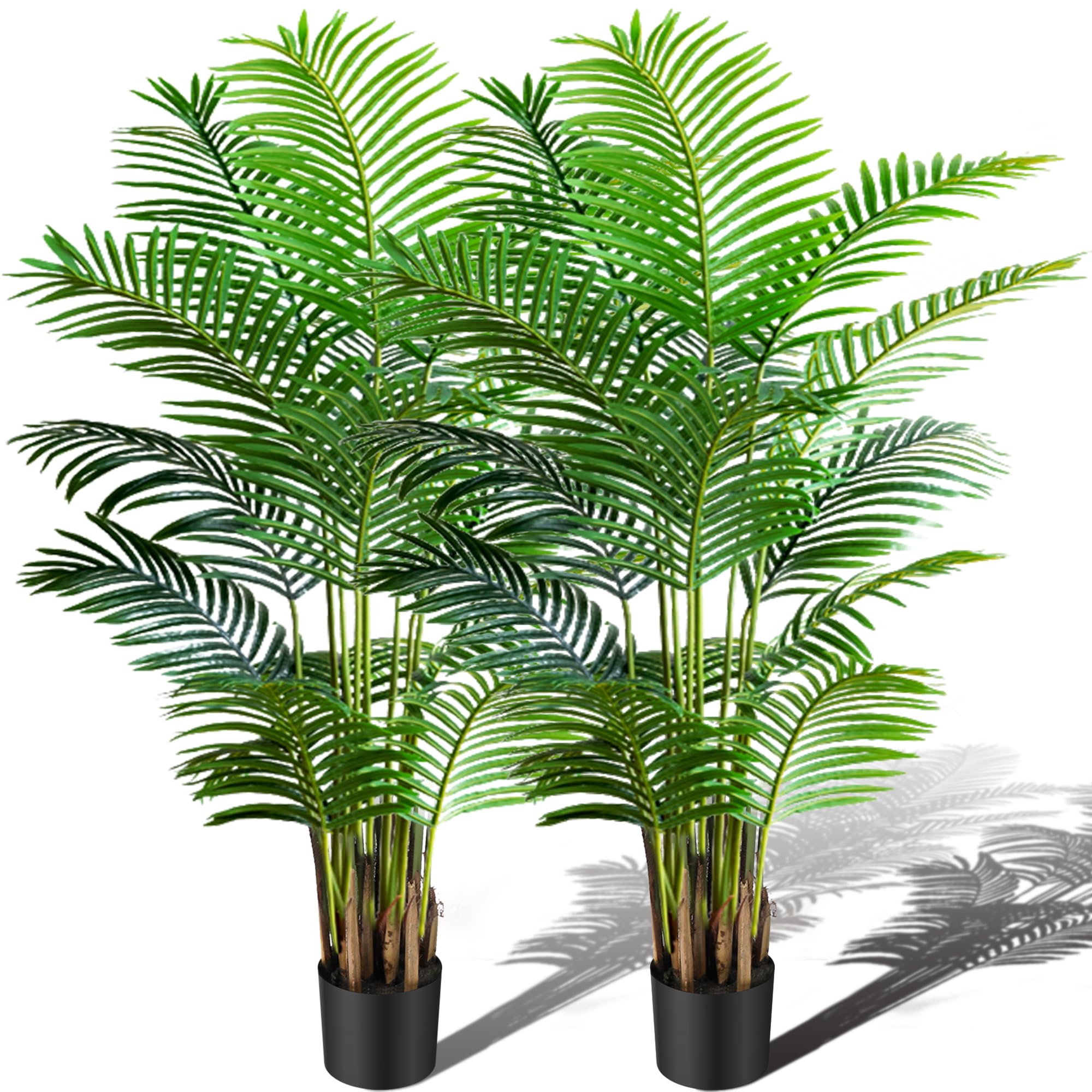 6ft Artificial Areca Palm Plant in Pot - 2 Pack Fake Tropical Cane Palm Silk Tree for Indoor & Outdoor Decor | 70in Lifelike Faux Dypsis Lutescens Plants | Perfect for Home, Garden, Office & Housewarming Gifts