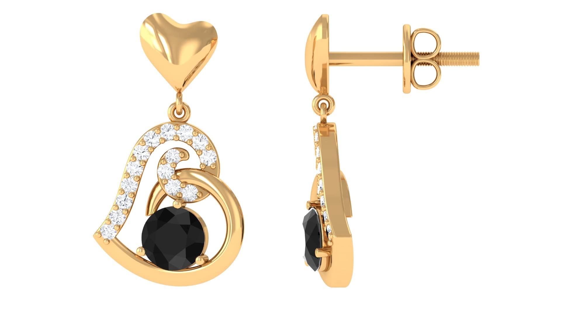 0.75 CT Black Spinel & Moissanite Heart Drop Earrings for Women - 14K Solid Gold Dangle Earrings - Elegant Gift for Valentine's Day, Anniversary & Special Occasions