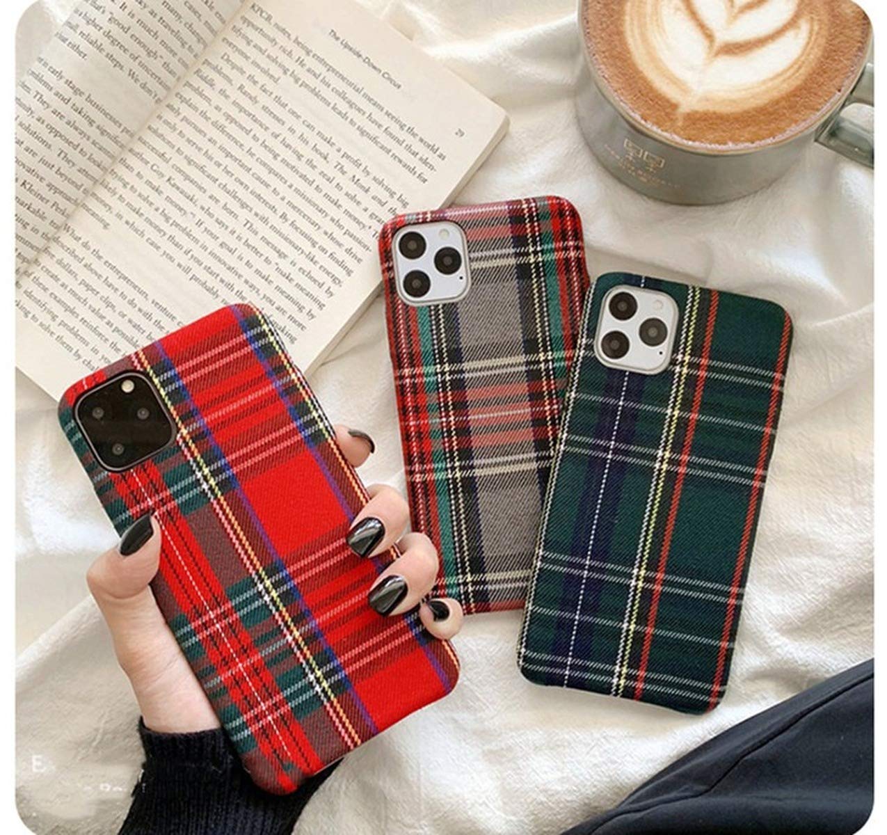 Soft Flannel Plaid Fabric Phone Case for iPhone 11/12/SE/7/8/6/6S Plus/X/XR/XS - Cozy Plush Protective Cover (Gray) | Perfect for Winter, Office & Daily Use