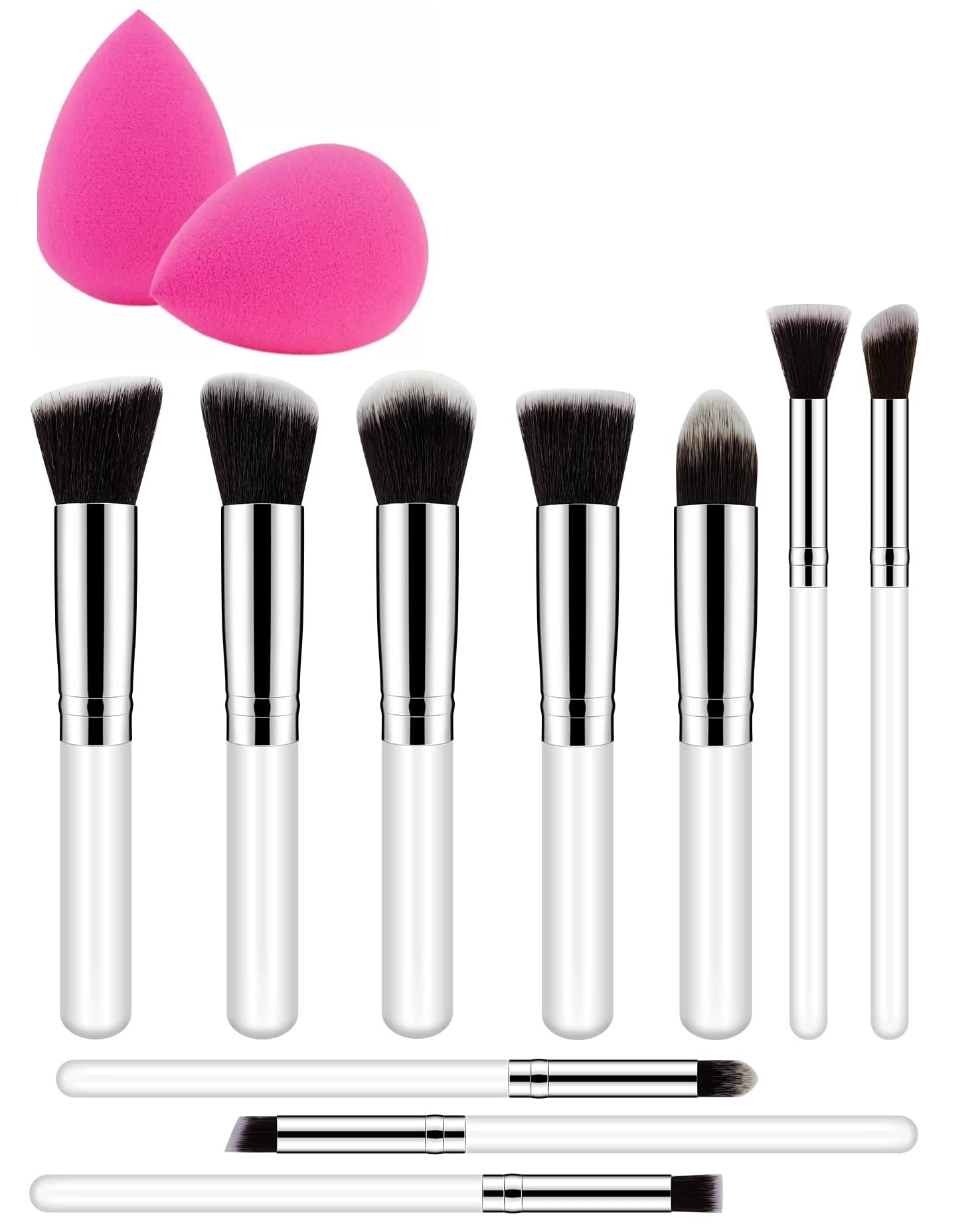 Premium Synthetic Kabuki Brush Set - 10pcs Makeup Brushes & 2 Blender Sponges for Foundation, Powder, Blush & Eyeshadow | Professional Cosmetic Brush Kit for Daily Makeup & Travel