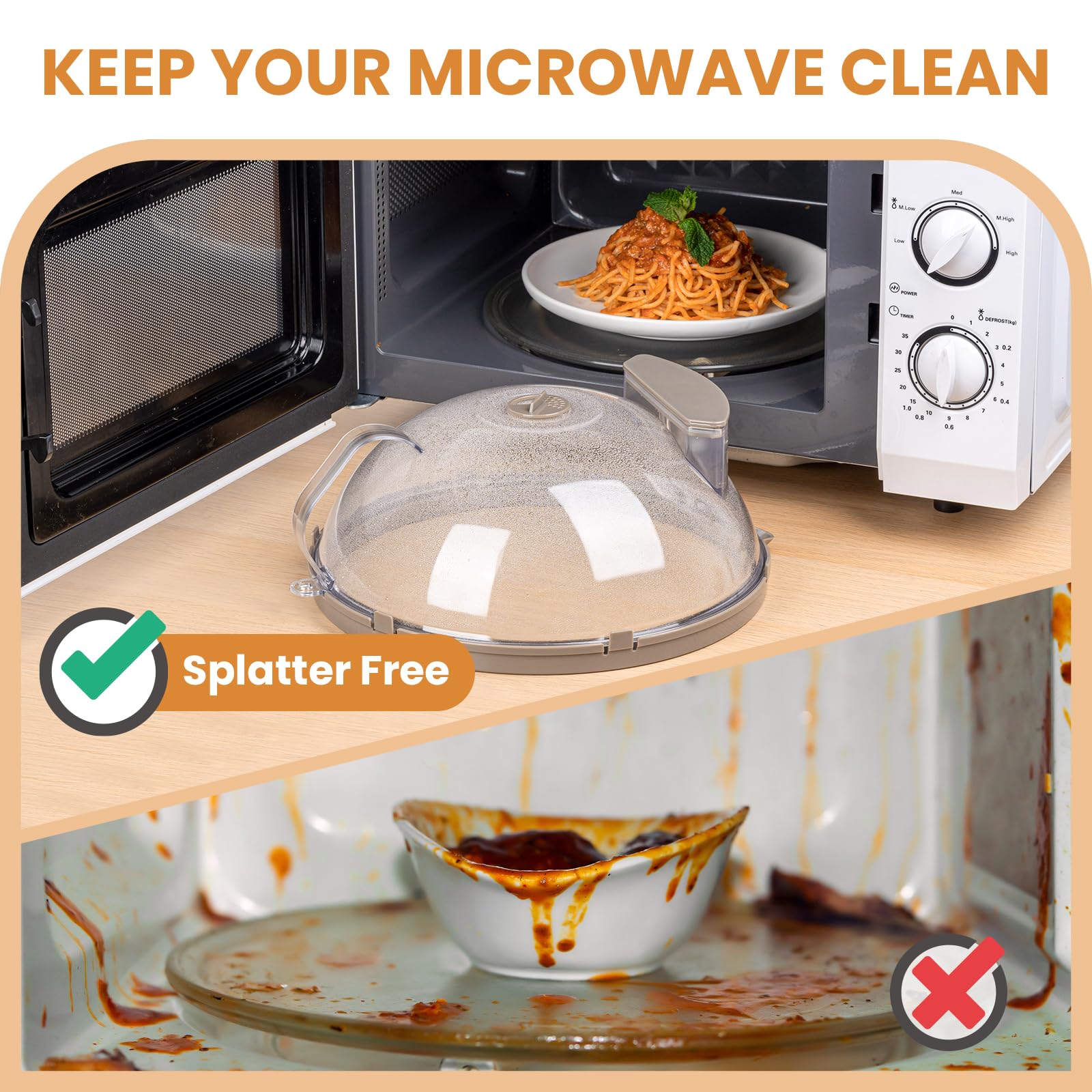 12 Inch Microwave Splatter Cover - Upgraded Food Cover with Steam Vent & Integrated Handle, BPA-Free Splatter Guard for Microwave Oven - Perfect Kitchen Accessory for Reheating, Cooking & Meal Prep - Great Housewarming Gift (Grey)