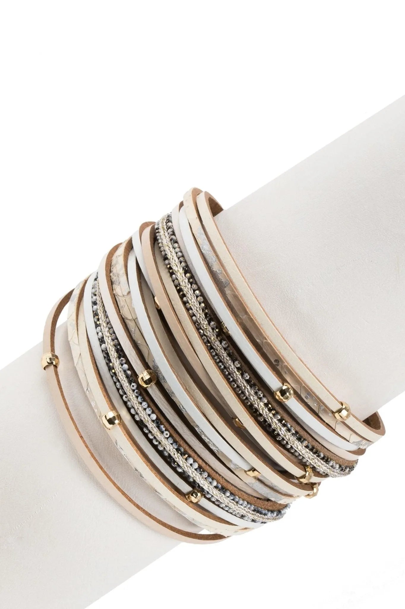 Elegant Stacked Crystal Leather Bracelet for Women - Shiny Rhinestone Adjustable Wristband for Party, Wedding & Evening Wear