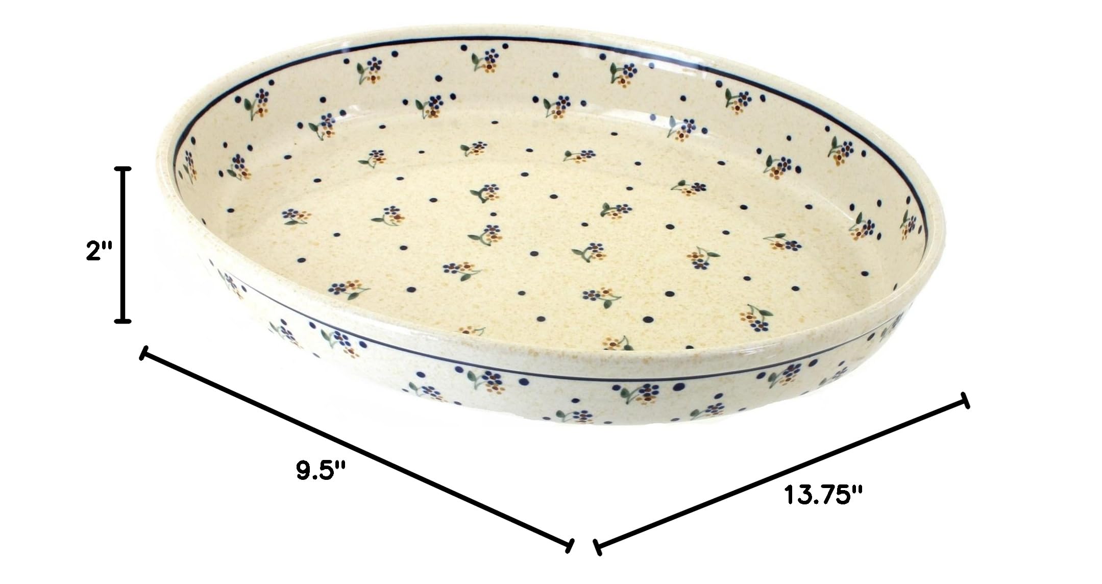 Blue Rose Polish Pottery Country Meadow Large Oval Baker - Handmade Ceramic Baking Dish for Casseroles, Pies & Roasts | Perfect for Rustic Kitchens & Farmhouse Decor