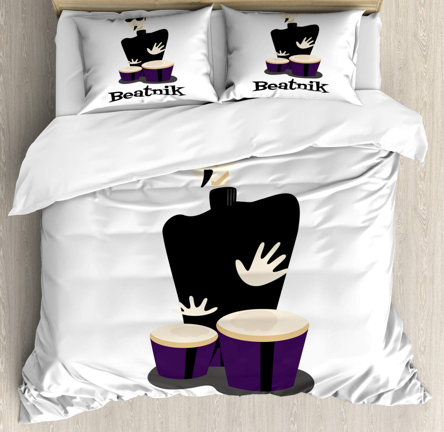 Ambesonne Drums Duvet Cover Set - Cool Drummer Design with Beatnik Calligraphy, 3-Piece King Size Bedding Set (Duvet Cover + 2 Pillow Shams) in Charcoal Grey & White Quartz - Perfect for Music Lovers' Bedroom Decor & Drum Enthusiast Gifts