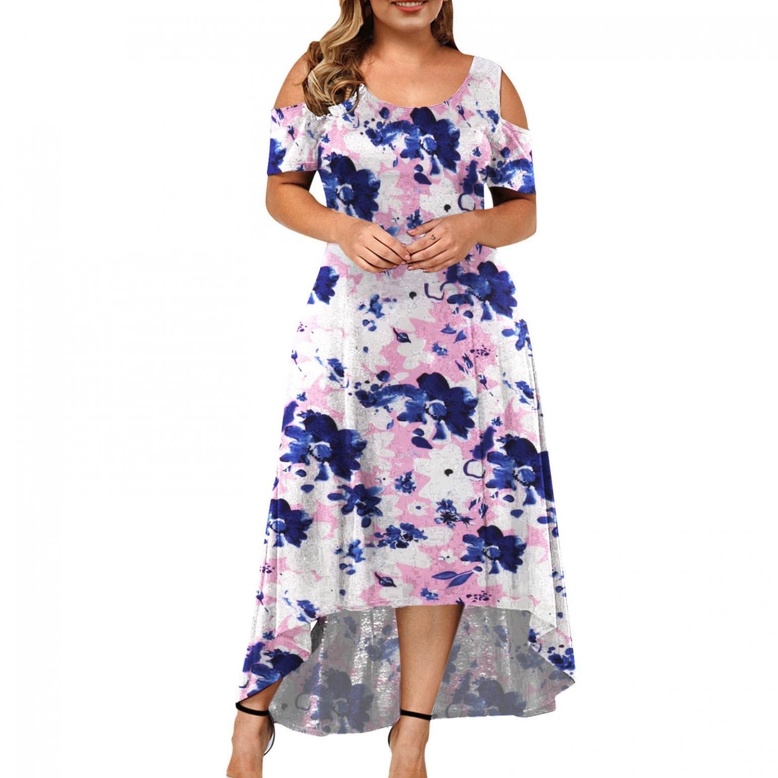 Plus Size Women's Maxi Long Dress - Sexy Off Shoulder Bohemian Floral Print Sundress with Slit for Beach, Vacation & Summer Outfits | Vestidos Elegantes