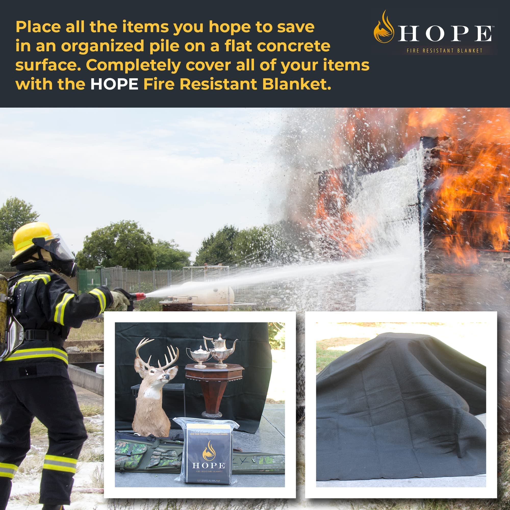 Hope Fire-Resistant Blanket (Black, 90” x 90”) – Emergency Fireproof Blanket for Kitchen, Fireplace & Camping – Flame Retardant Safety Blanket to Protect from Fire Hazards – Ideal for Home, Office & Outdoor Use