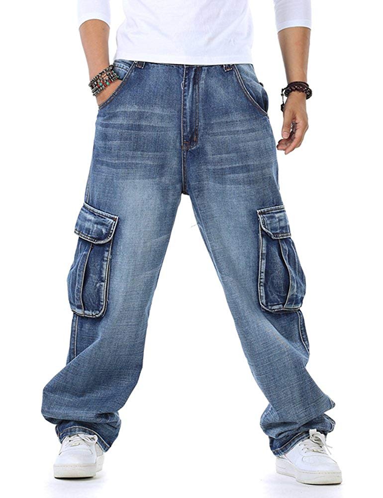 Men's Baggy Hip Hop Jeans Plus Size 30-46 with Multi-Pockets | Skateboard Cargo Pants for Men | Tactical Denim Joggers | Perfect for Streetwear, Urban Fashion & Skateboarding