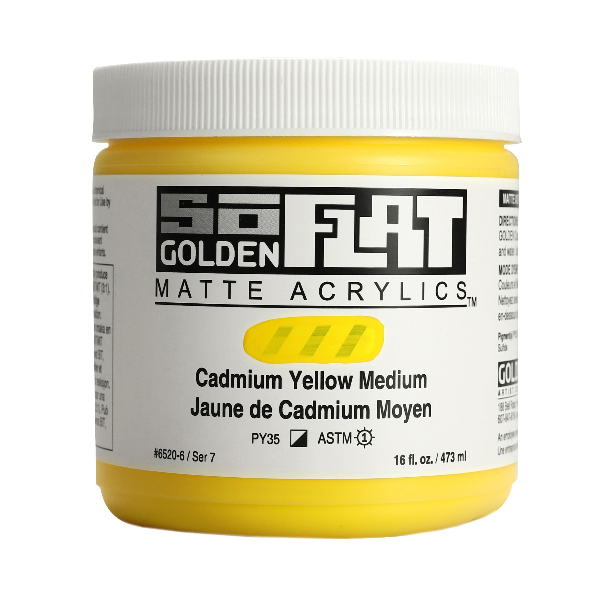 GOLDEN SoFlat Matte Acrylic Paint - Cadmium Yellow Medium (16 fl oz Jar) | Professional Semi-Opaque Acrylics for Artists | Perfect for Canvas Painting, Murals & DIY Crafts