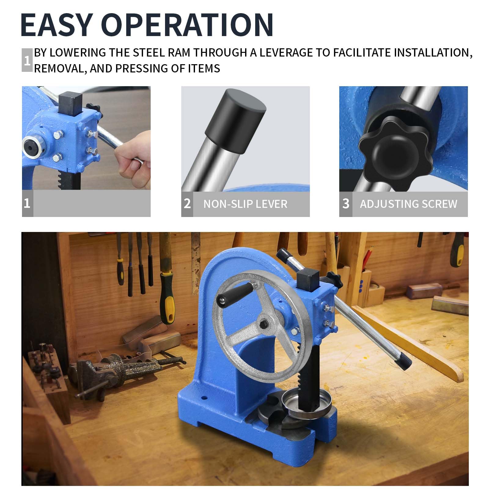 1 Ton Arbor Press with Ratchet Leverage & Handwheel - 5.5